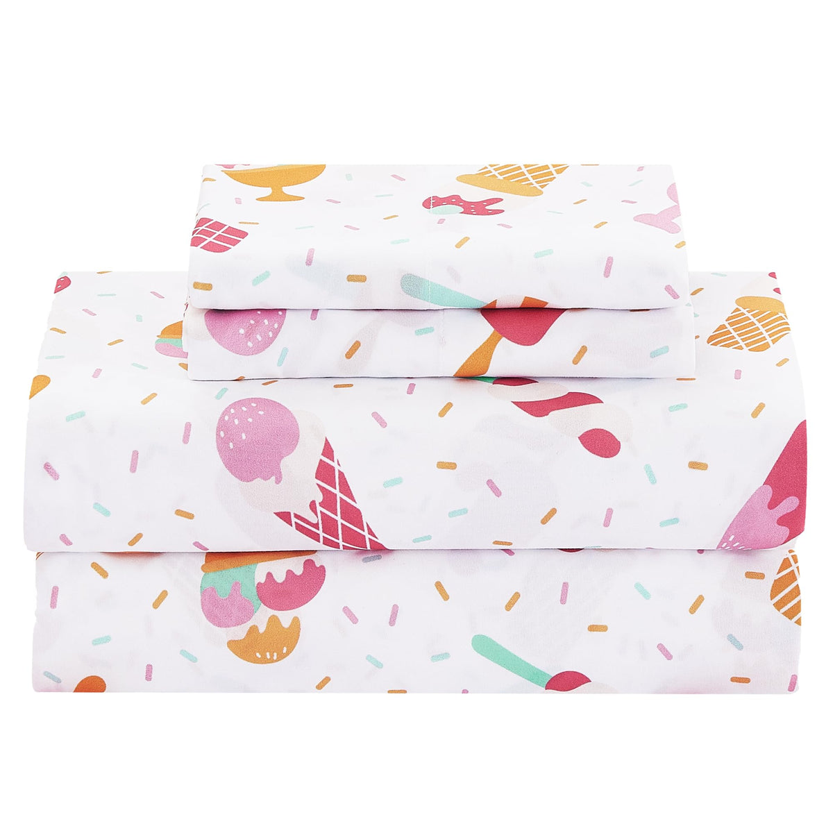 CozySmile Twin Sheet Set Kids,3 Pieces Breathable Soft Microfiber Bedsheets for Child Girls, Oeko-TEX, Anti Pilling Deep Pockets Easy Care Bed Sheets, Ice crea
