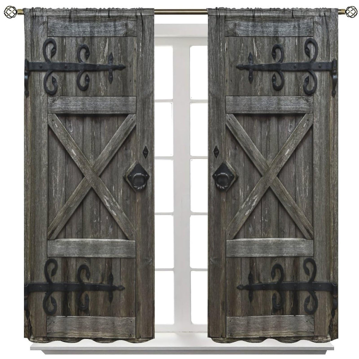 Nanacur Farmhouse Rustic Wooden Curtains, Vintage Door American Country Farm Rural Art Rod Pocket Window Treatment for Bedroom Living Room Kitchen Cafe Drapes 41" W X 45" L (No Blackout)