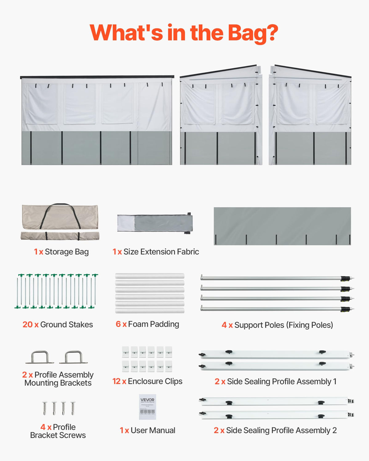 VEVOR RV Awning Sun Shade Room - Compatible with 16-17 ft Awnings, RV Awning Sun Shading Room with Door & Ventilated Mesh Windows, Sunproof & Windproof Three-Sided Enclosure Tent for RV Camping