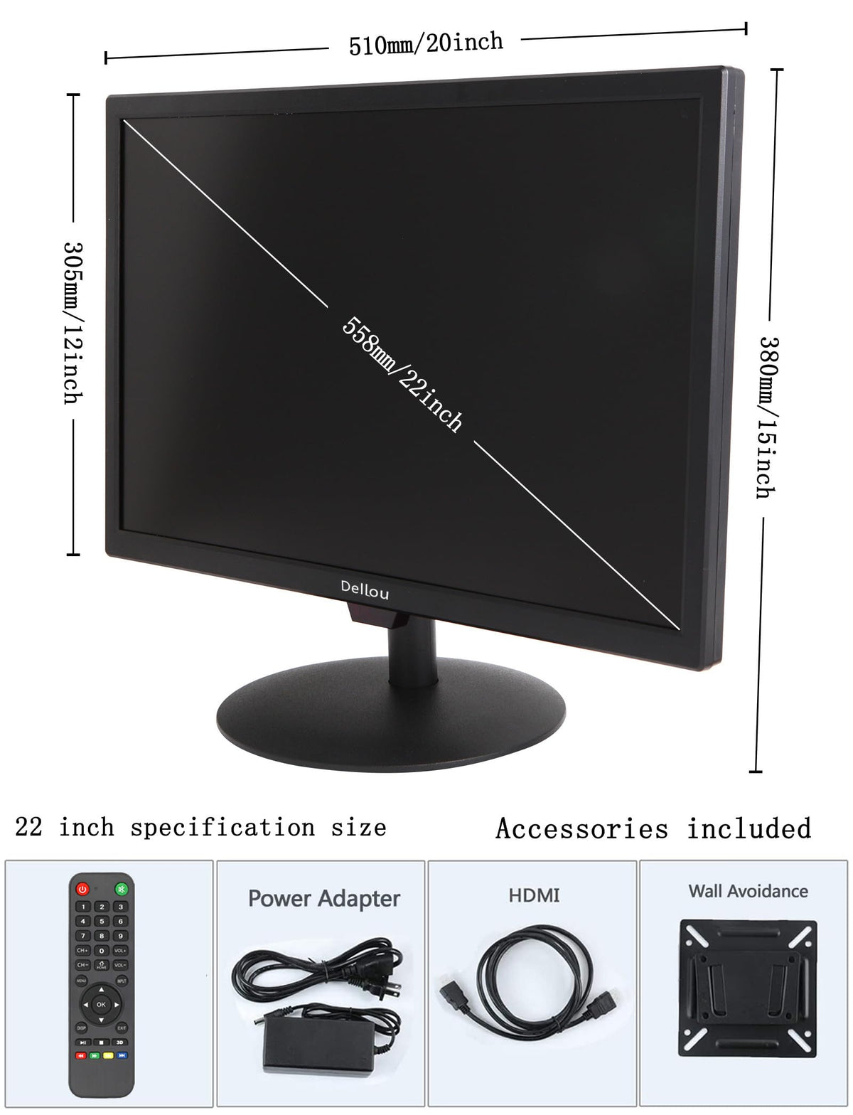 22inch Touch Screen Monitoring Surveillance LCD Display Security Camera Monitor CCTV Screen Multifunctional Interface HDMI, AV, BNC, VGA, USB, PC Input Computer Monitor 1920x1080 Full HD Resolution