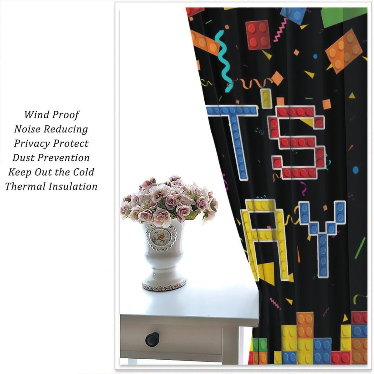 AAVEUP Kids Boys Curtains,Colorful Building Blocks Toys Plastic Brick Toy Pattern Abstract Contour Printed Window Drapes for Boys Room Living Room Nursery Party 42x44.5in(No Blackout)