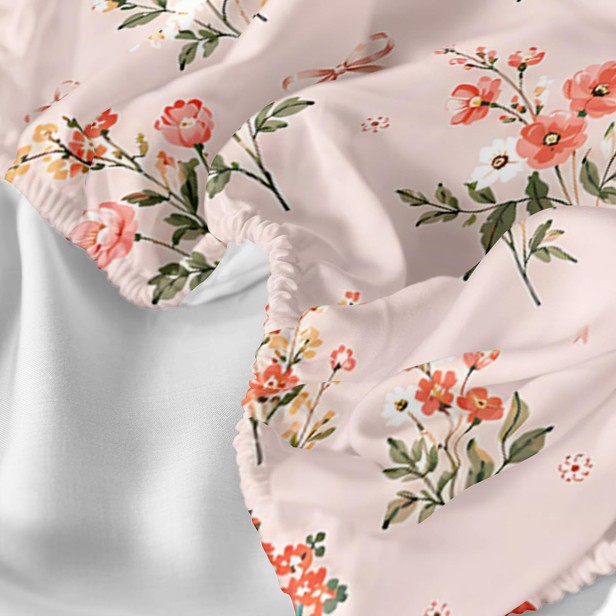 QOOMO Floral Sheet Set,Pink Floral Kids Bed Sheets,Pink Flower Printed 16" Deep Pocket Bed Sheet Set for Girls/Kids/Teens,4 Piece Sheet Set, 1 Fitted Sheet,1 Flat Sheet and 2 Pillowcases,Twin Size