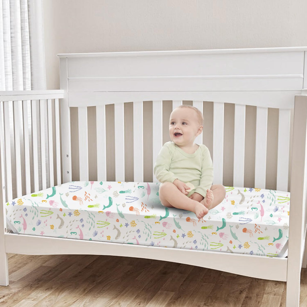 Bimocosy Crib Sheets 4 Pack, Baby Crib Sheets Fitted for Boys and Girls Breathable & Snug Fit, Soft Toddler Bed Sheets for Standard Crib Mattress Nursery Daycare Essentials, Ocean World