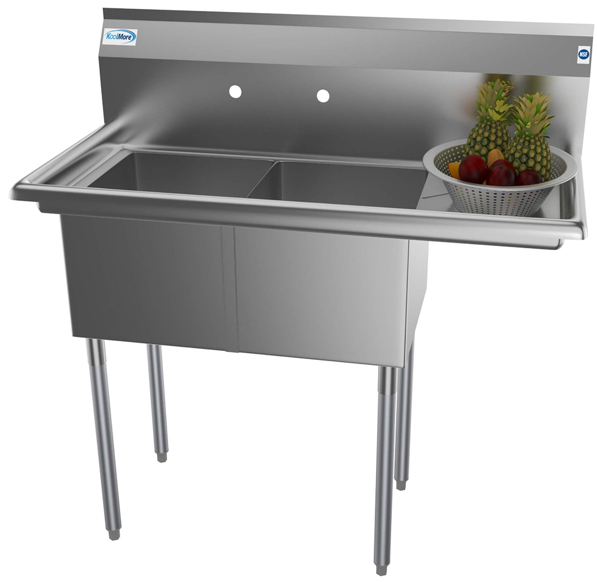 KoolMore 2 Compartment Stainless Steel NSF Commercial Kitchen Prep & Utility Sink with Drainboard - Bowl Size 14" x 16" x 11", Silver