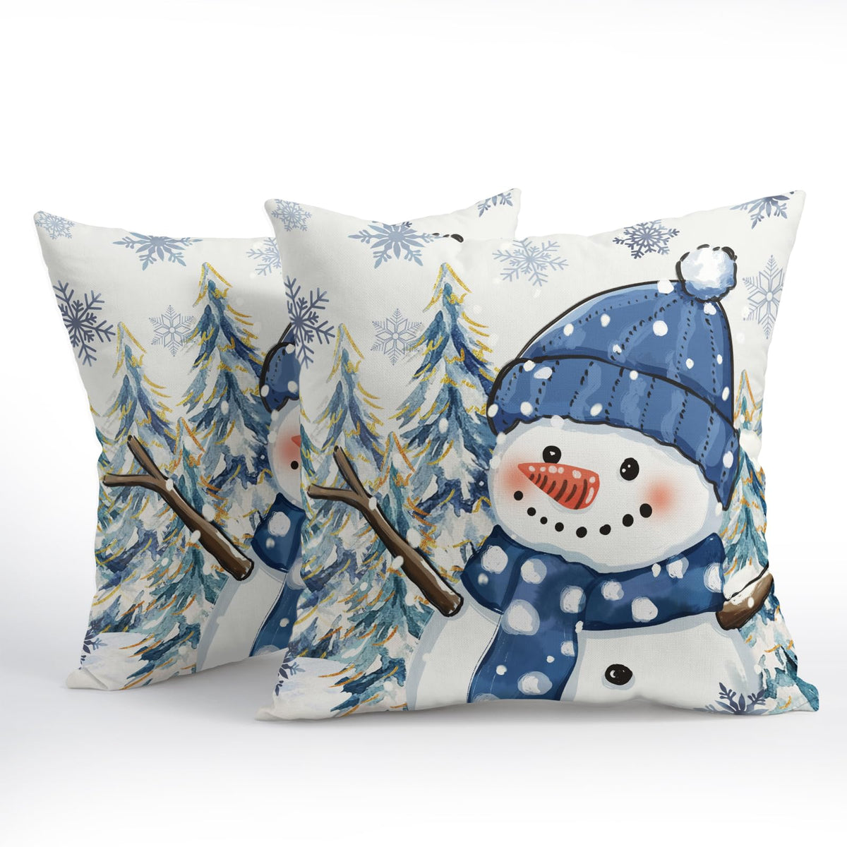 ABSOP Blue Christmas Pillow Covers 18x18 Inch Xmas Snowman Decorative Throw Pillows Set of 2 Winter Snowflake Pillow Cases for Sofa Couch Home Decor