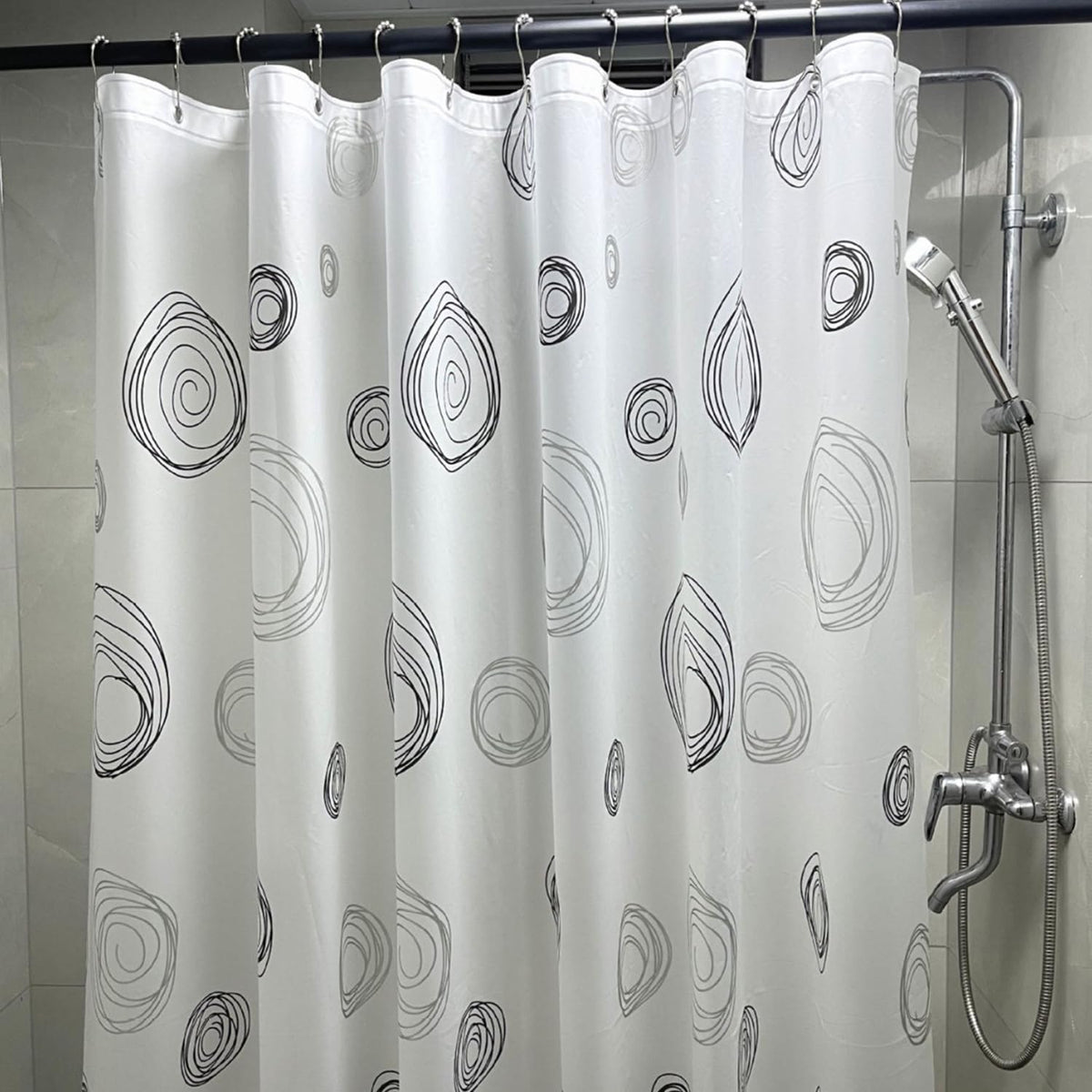 Myratts Plastic Shower Liner - Premium EVA 6G Thickened Shower Curtain Liner with Rustproof Grommets and 3 Weighted Magnets, Waterproof Shower Curtain for Bathroom(Black Circle)