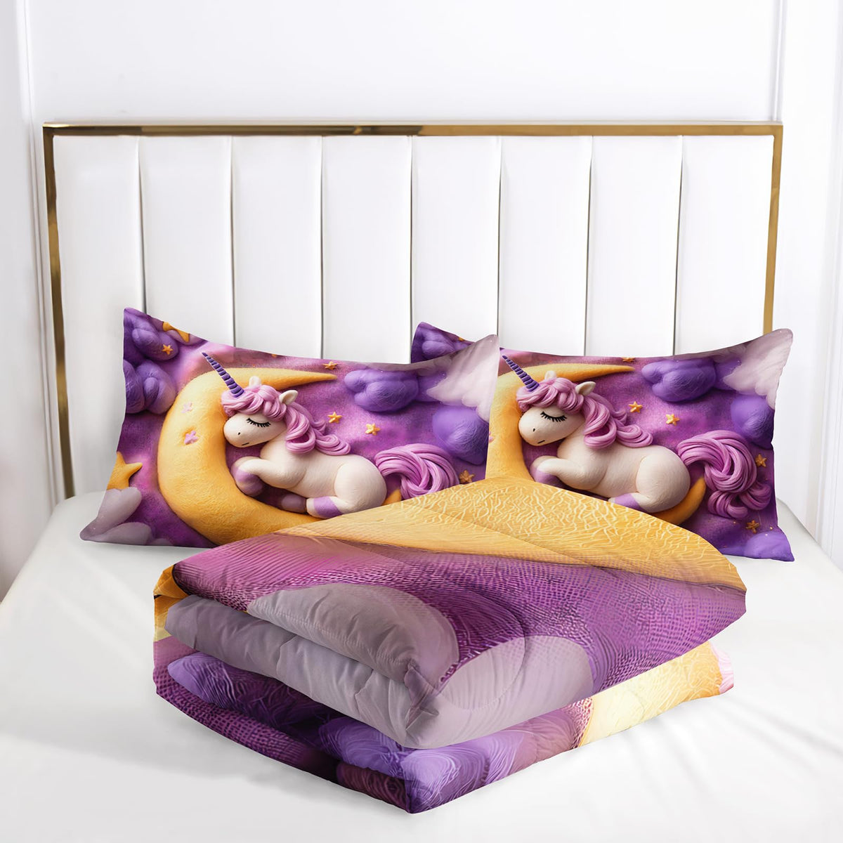 lneffble Purple Unicorn Full Bed Sheets and Comforter Set Kids Girls,Galaxy Unicorn Full Bedding Sets for Girls,with 1 Comforter with 2 Pillow Case