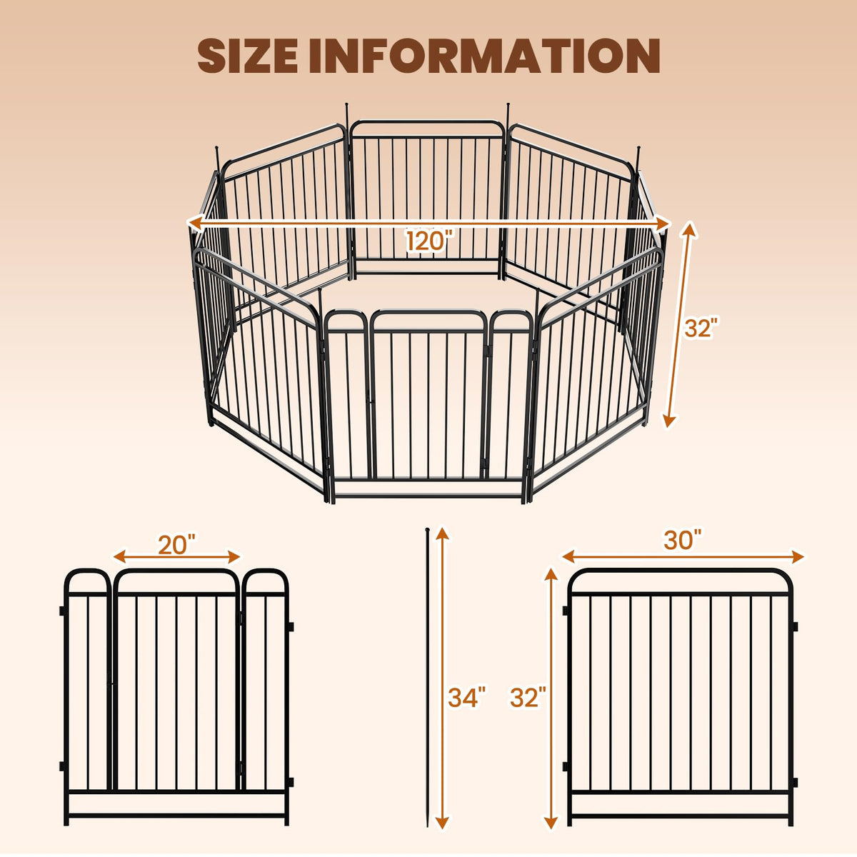 Fldofaves 8-Panel Dog Playpen Outdoor, 32" Height Metal Outdoor Dog Fence with gate for Large Medium Dogs, Secure Enclosure with Ground Stakes for Yard Lawn Camping
