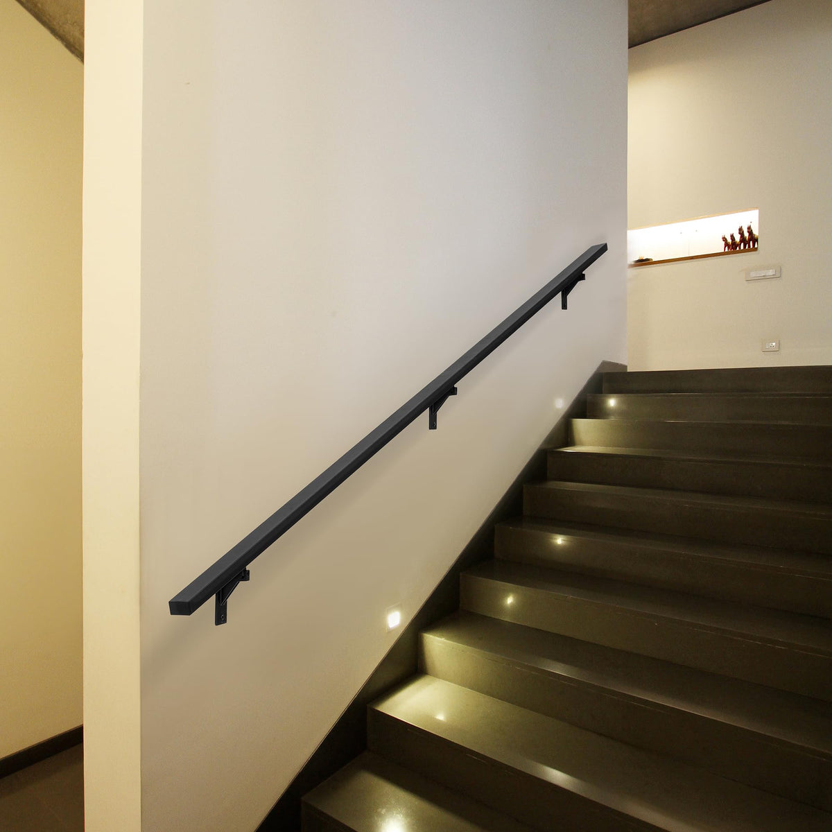 6FT Matte Black Handrails Kit for Indoor Outdoor Stairs,Modern Aluminum Handrail Set,2" X1" Grab bar,Adjustable 304 Stainless Steel Brackets Included,Rust Free