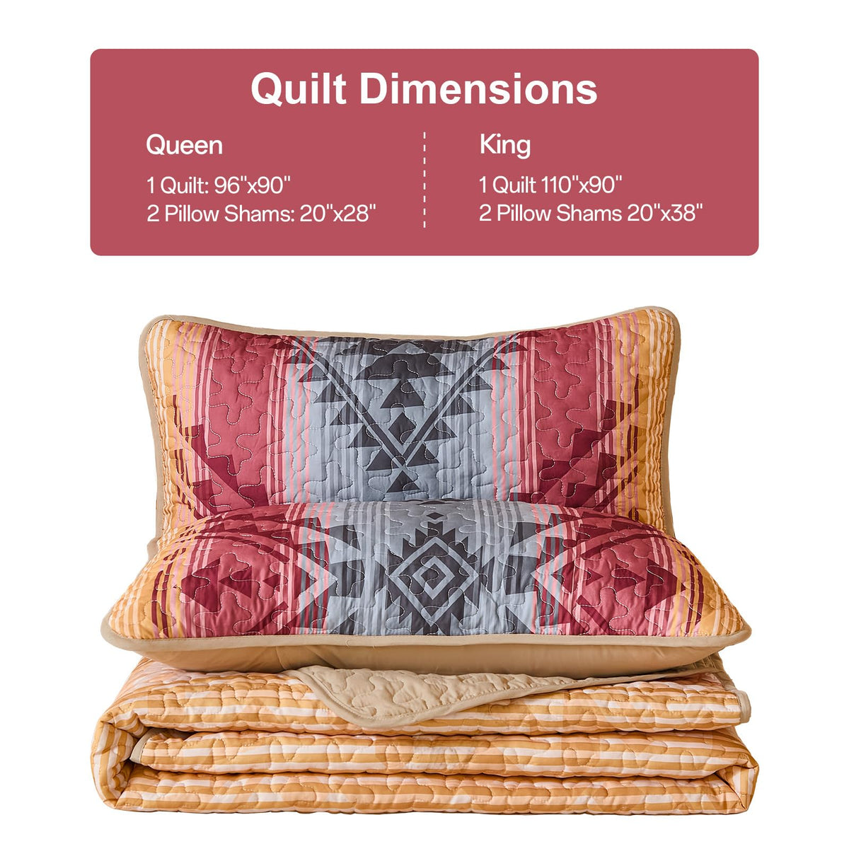 Dintszyayue Red Boho Quilt Set King,3 Pieces Aztec Texture Bedspread Western Quilt Set,Soft Reversible Lightweight Bohemian Coverlet Bedding Set for All Seasons(110"x90")
