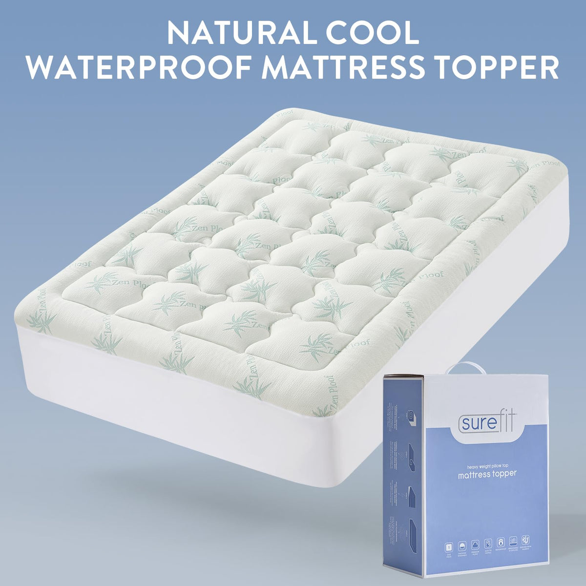 Surefit Ultra Soft Waterproof Mattress Topper, Pillow Top Mattress Pad, Back Pressure Relief, Viscose Derived from Bamboo, Naturally Cooling for Hot Sleepers, King 78x80
