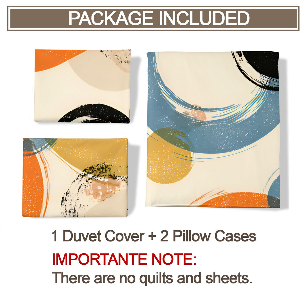 QINYUN Retro Dirt Duvet Cover Queen Size, Abstract Circle Geometry Art Bedding Set 3 Piece Bedroom Decor Farmhouse Comforter Cover with Zipper Ties & 2 Pillowcases