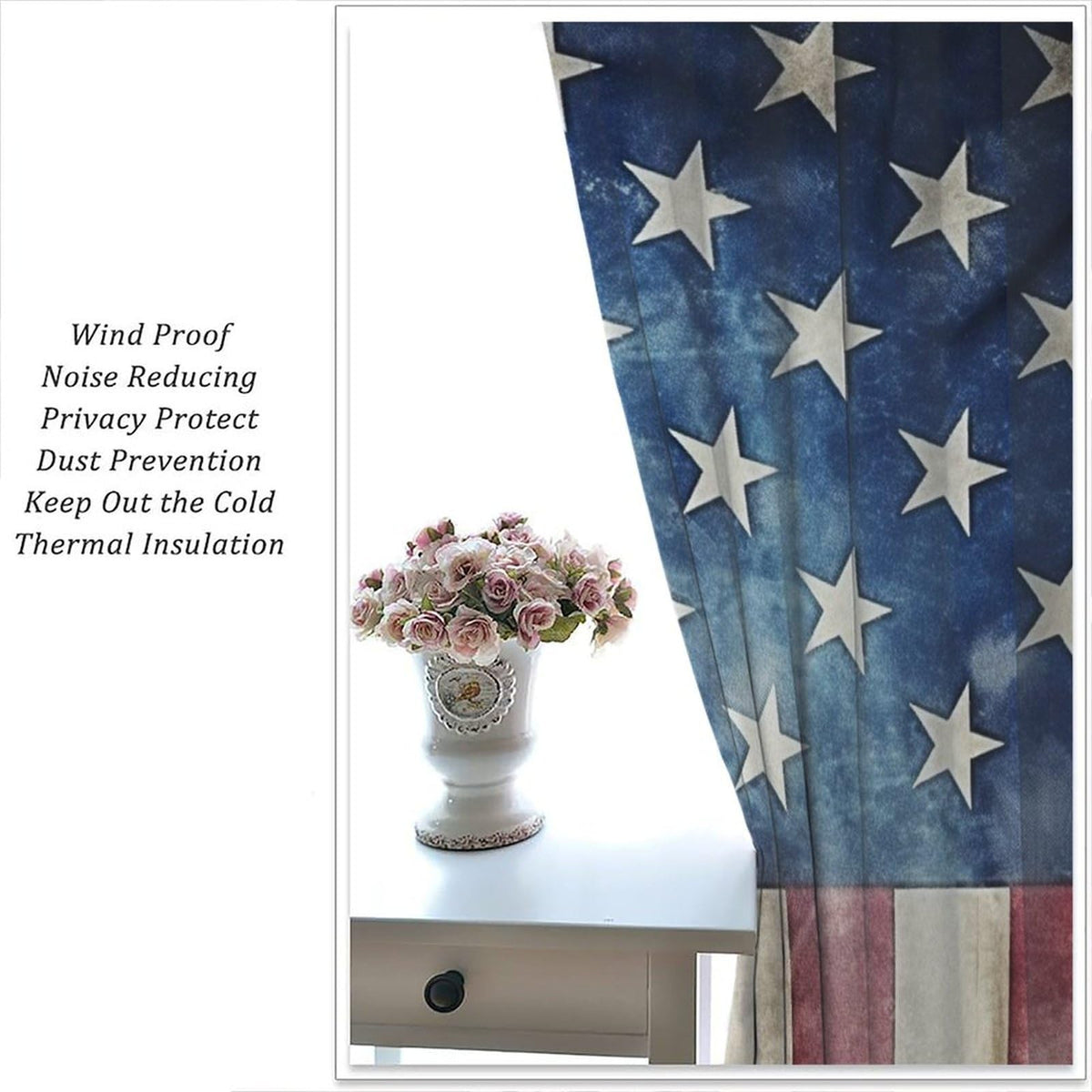 Yearn Jear Horse Window Curtains, Retro American Flag Western Wild Horses Curtains for Living Room,Rustic Farm Animal Cowboy Running Horse Drapes 2 Panel Sets,42x45 Inch Decor