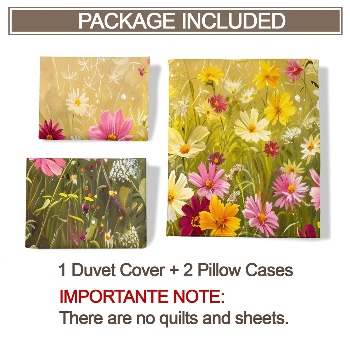 QINYUN Floral Comforter Set Oversized King, Vibrant Floral Bedding Set 3 Piece, Spring Wildflower Duvet Cover with Zipper & Ties, 2 Pillowcases