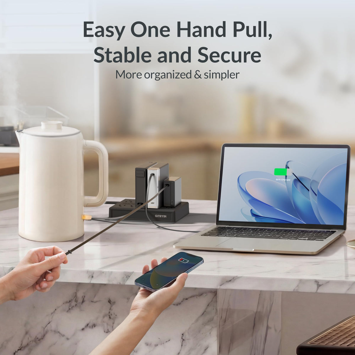 Gitryin Modular Laptop Charging Station, 2 * 140W, 3 * 40W Retractable USB C Chargers, 10 Type C Ports with Cooling Power Strip, 400W Charging Hub