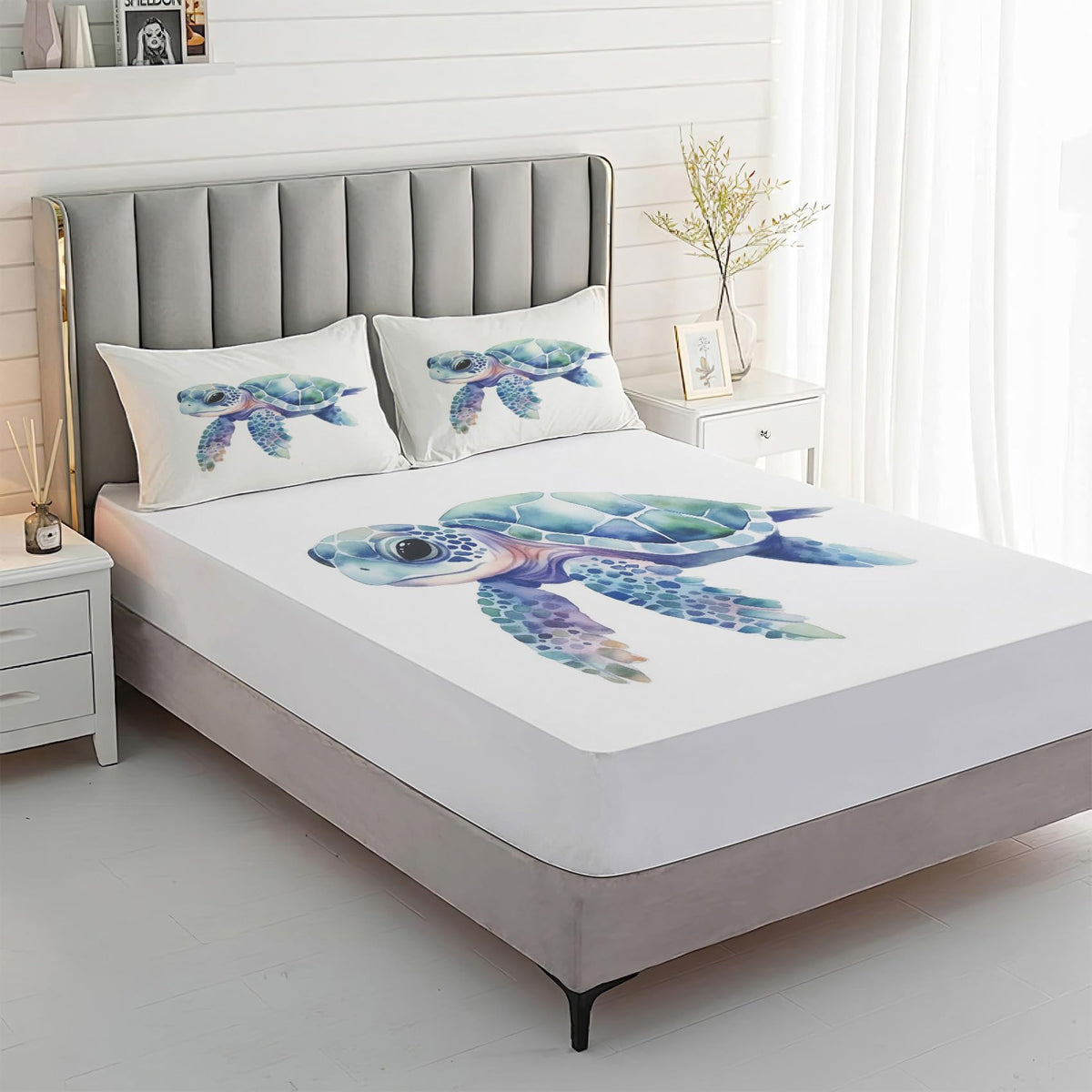 Rejkxyw King Size Sheets Set Sea Turtle - Cartoon Sea Life Bed Sheets - Kids Boys Sheet Set - 12 Inch Deep Pocket - Ultra Soft Winkle Free Microfiber Bedding Sheets & Pillowcases 4 Piece