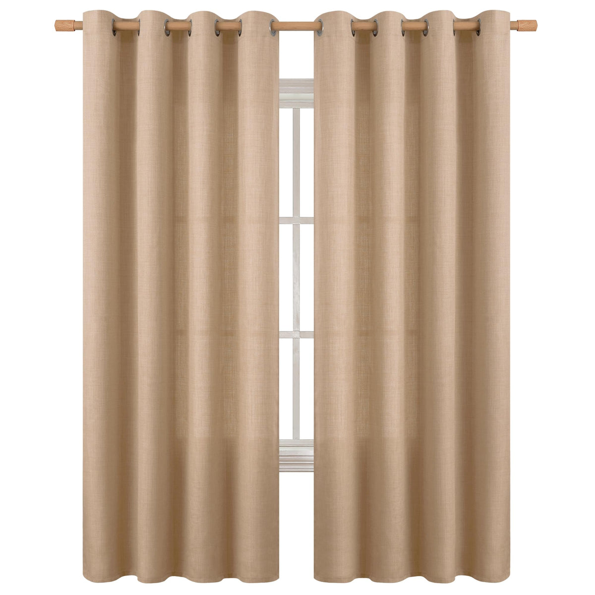 BGment Tan Curtains 84 Inch - Linen Burlap Texture Light Filtering Semi Sheer Boho Farmhouse Window Panels for Living Room, Set of 2, 52" Wide
