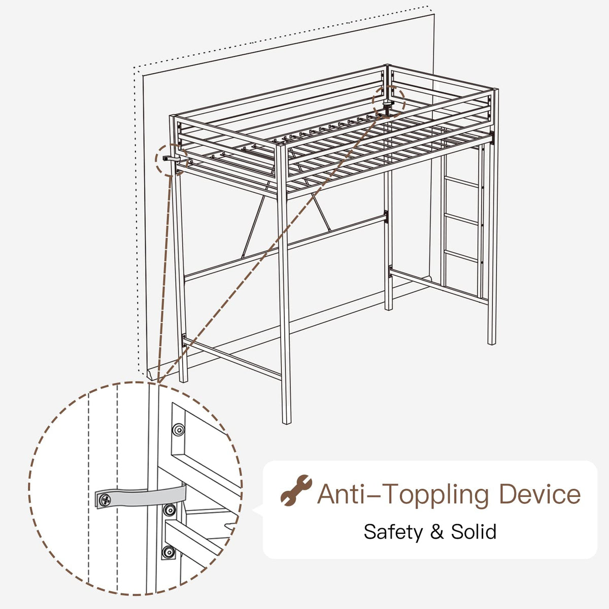 ikalido Metal Loft Bed Twin Size with Safety Guardrail and Ladder, No Box Spring Needed Space Saving Bedroom Furniture,Cream White