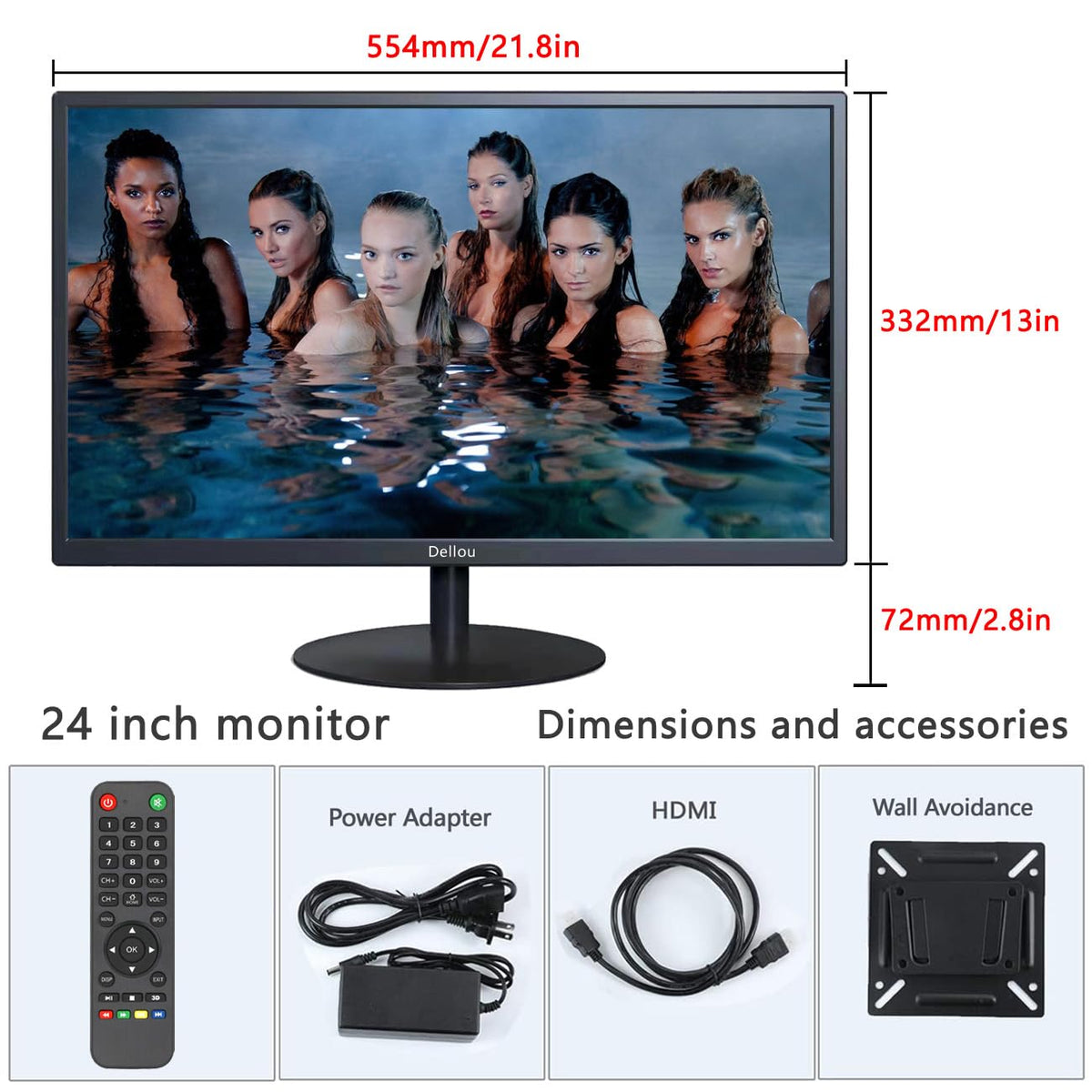 Elweyoo 24 inch Touch Screen Monitoring LCD Display Security Camera Monitor Multifunction Interface HDMI, AV, BNC, VGA, USB, PC Input CCTV Computer Monitor Built-in Speaker, black