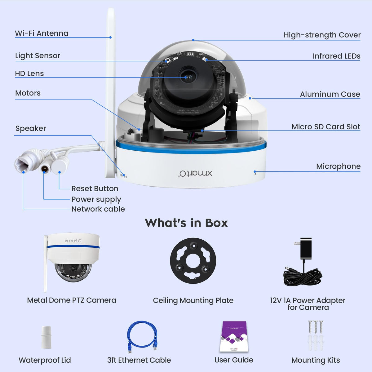 xmartO [2-Pack AI Tracking Ceiling CAM 2K HD Metal Dome PTZ Wireless Security Camera with Automatic Tracking, 2-Way Audio and Night Vision (Standalone WiFi Camera, NOT add-on CAM to NVR)