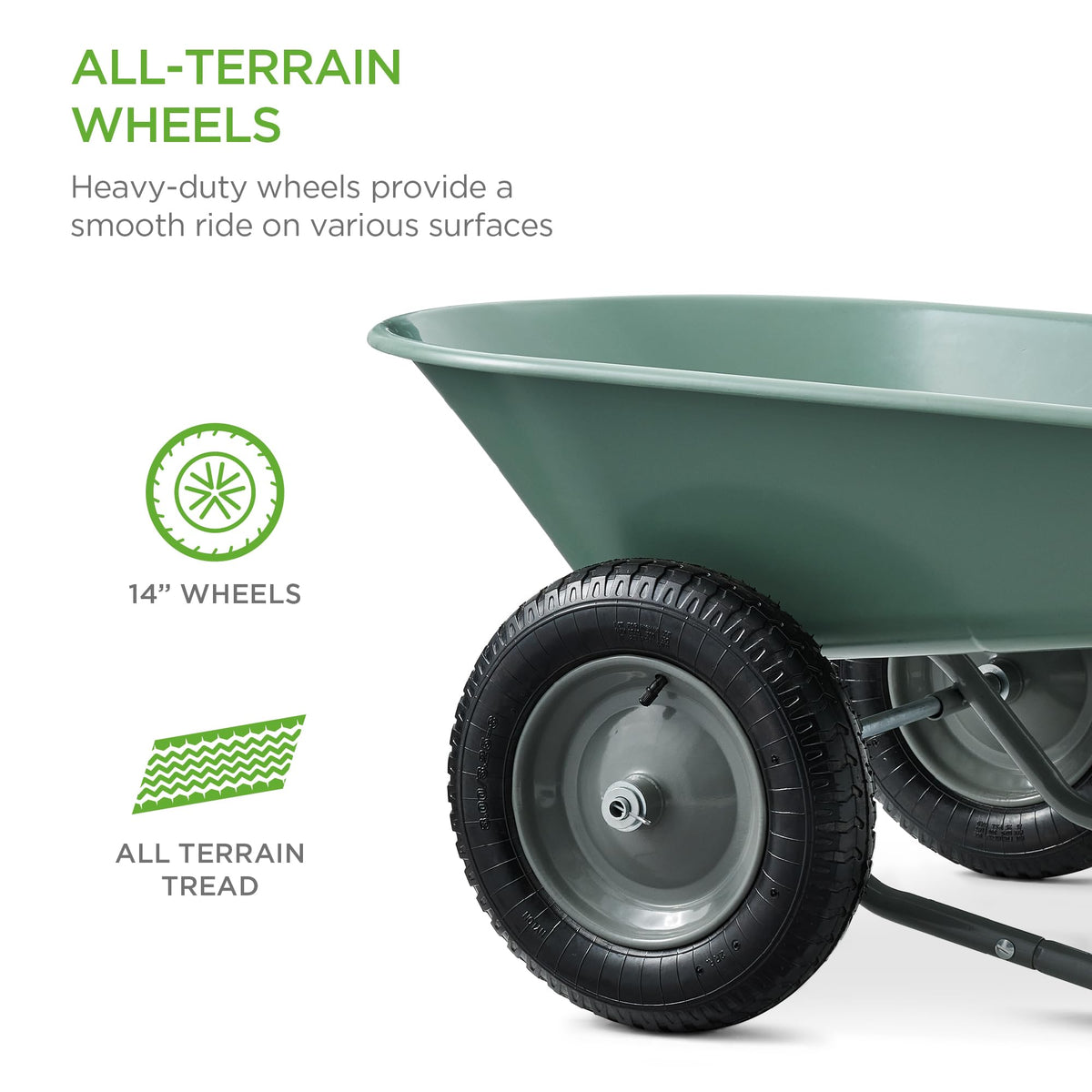 Best Choice Products Dual-Wheel Home Utility Yard Wheelbarrow Garden Cart w/Built-in Stand for Lawn, Gardening, Construction - Seafoam