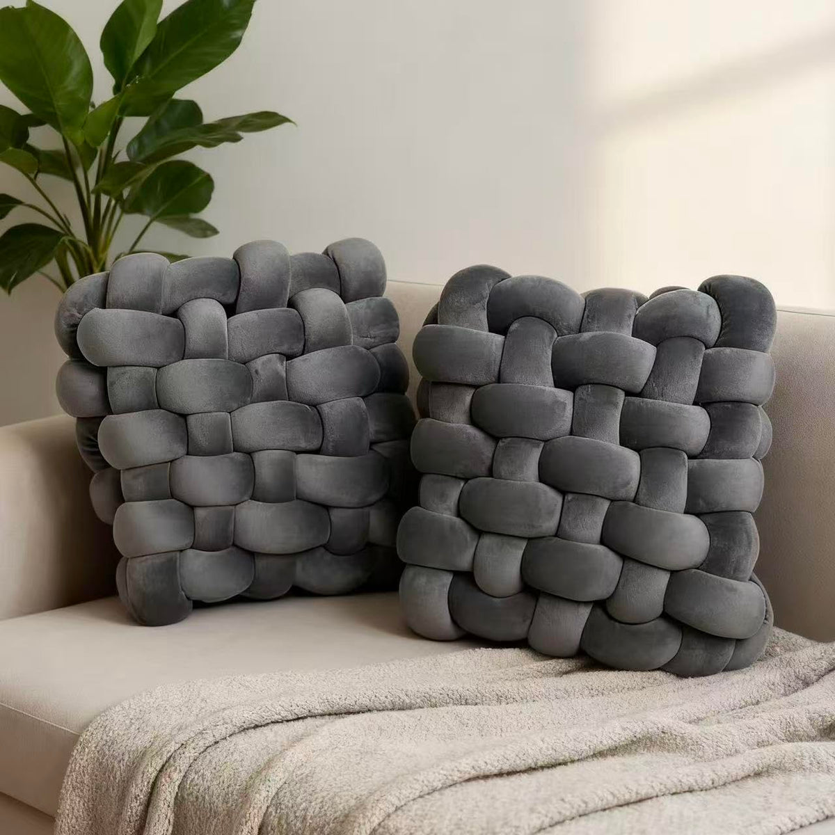 YLBKIKR 2PCS Decorative Knot Throw Pillows for Couch and Sofa, Soft Accent Pillows for Bed and Chair, Modern Home Decor for Living Room, Bedroom, Dorm and Nursery 12 inches * 13 inches (Dark Grey)