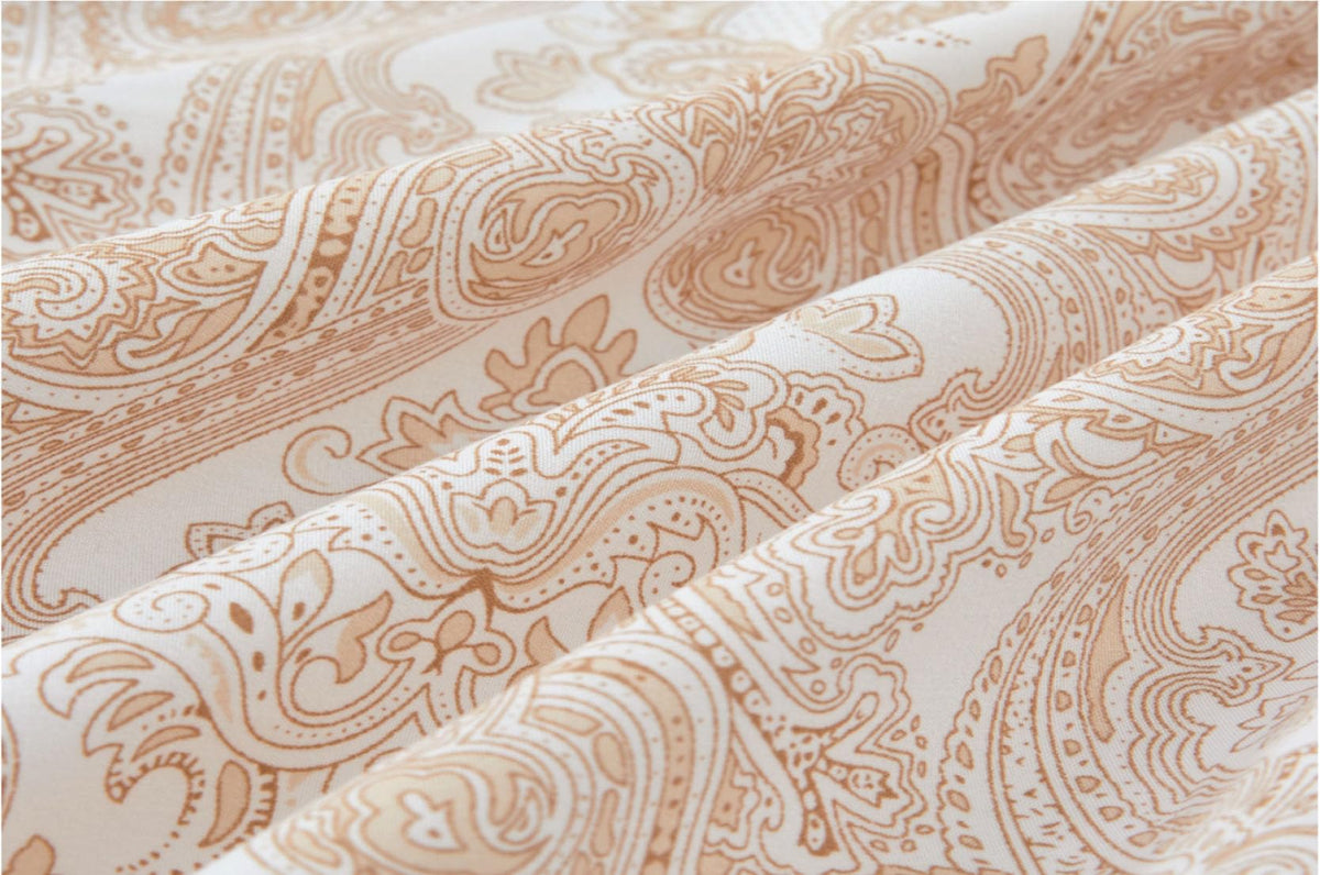 Spirit Linen home 6-Piece King Size Bed Sheet Set - Deep Pocket, Paisley Pattern, Soft and Breathable Bed Sheets, Microfiber Material, Includes 1 Fitted, 1 Flat, 4 Pillowcases - Taupe Paisley Design