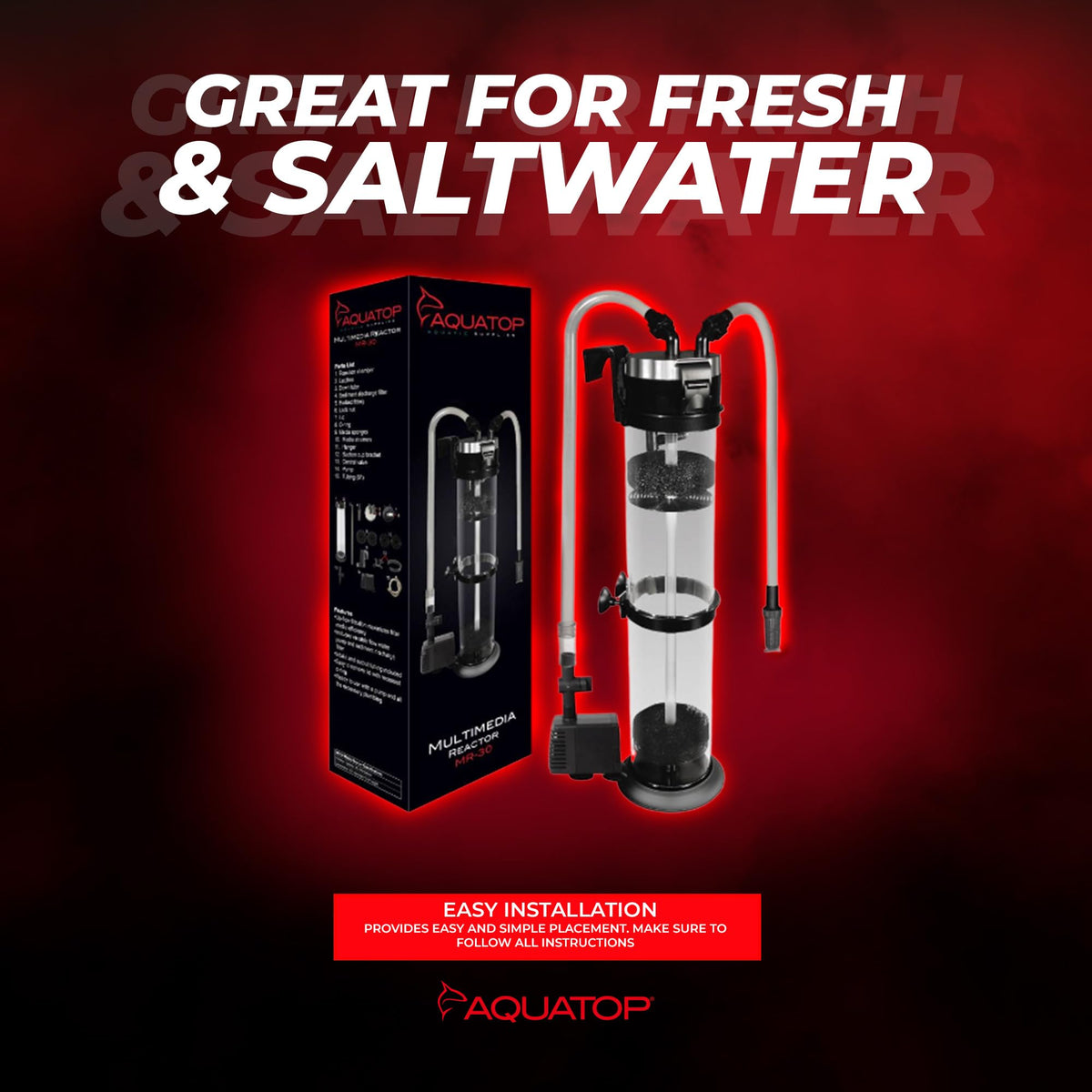 AQUATOP MR-30 Media Reactor – 152 GPH Up-Flow Filtration System – with Pump, Tubing & Mount – for Saltwater or Freshwater Aquariums – Sump or Hang-On Setup