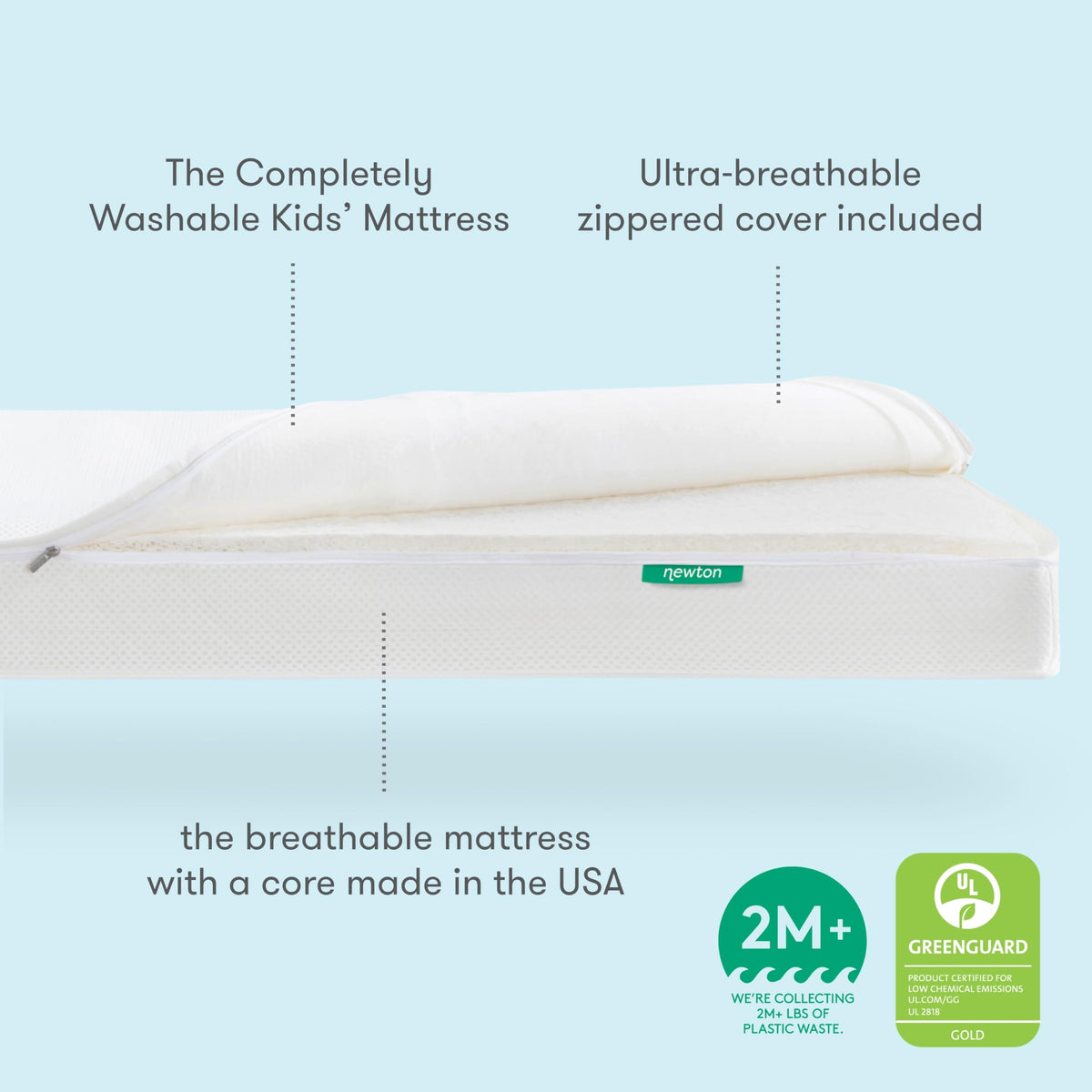Newton Baby Kids' Twin Mattress - 100% Washable, Hypoallergenic, Breathable Wovenaire Core, GREENGUARD Gold Certified, Ideal Firmness and Comfort for Growing Kids, 38” x 75”