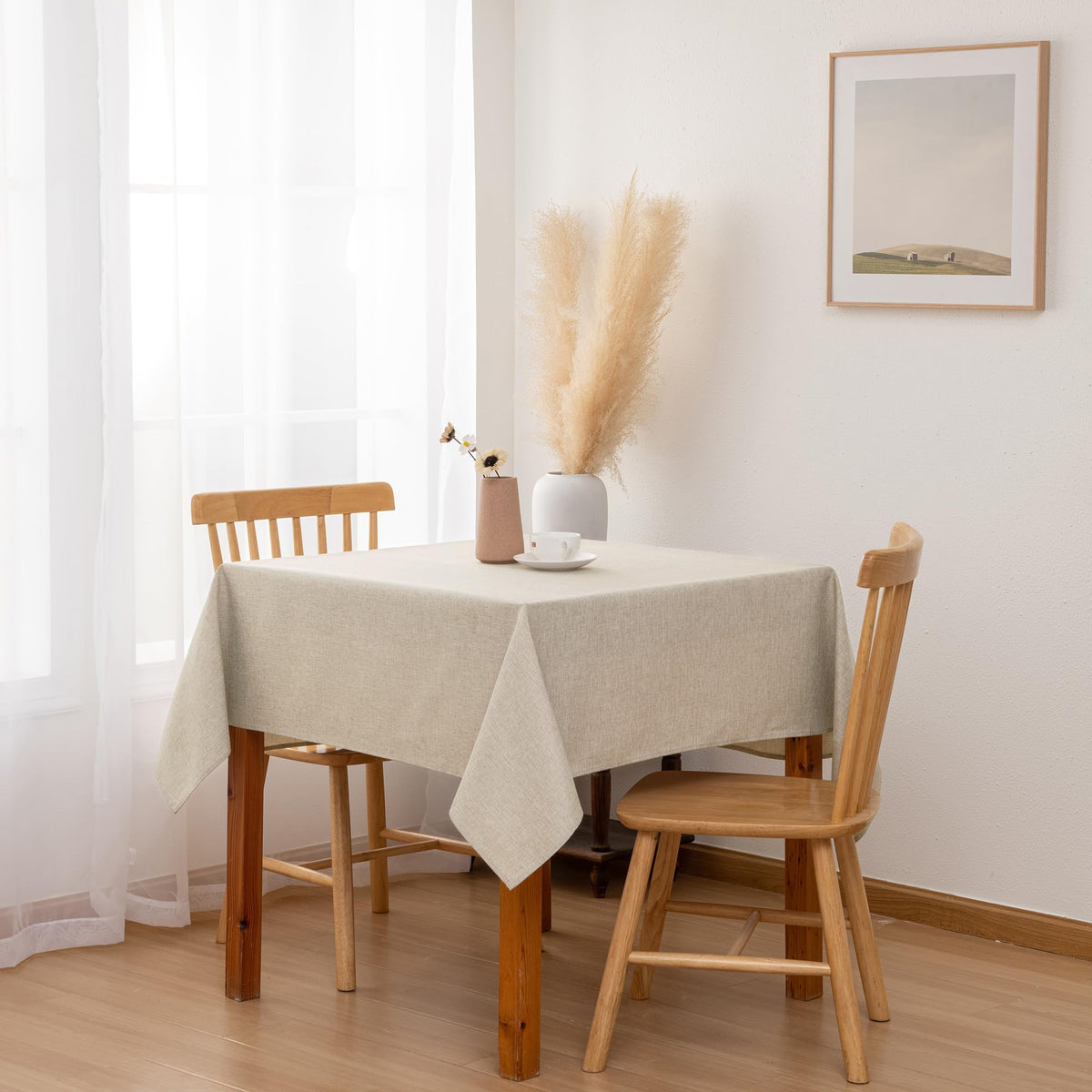 Hiasan Faux Linen Square Tablecloth - Wrinkle and Stain Resistant Washable Table Cloth for Kitchen Dining Room Holiday Table Cover for Party Dinner, Beige, 70 x 70 Inch