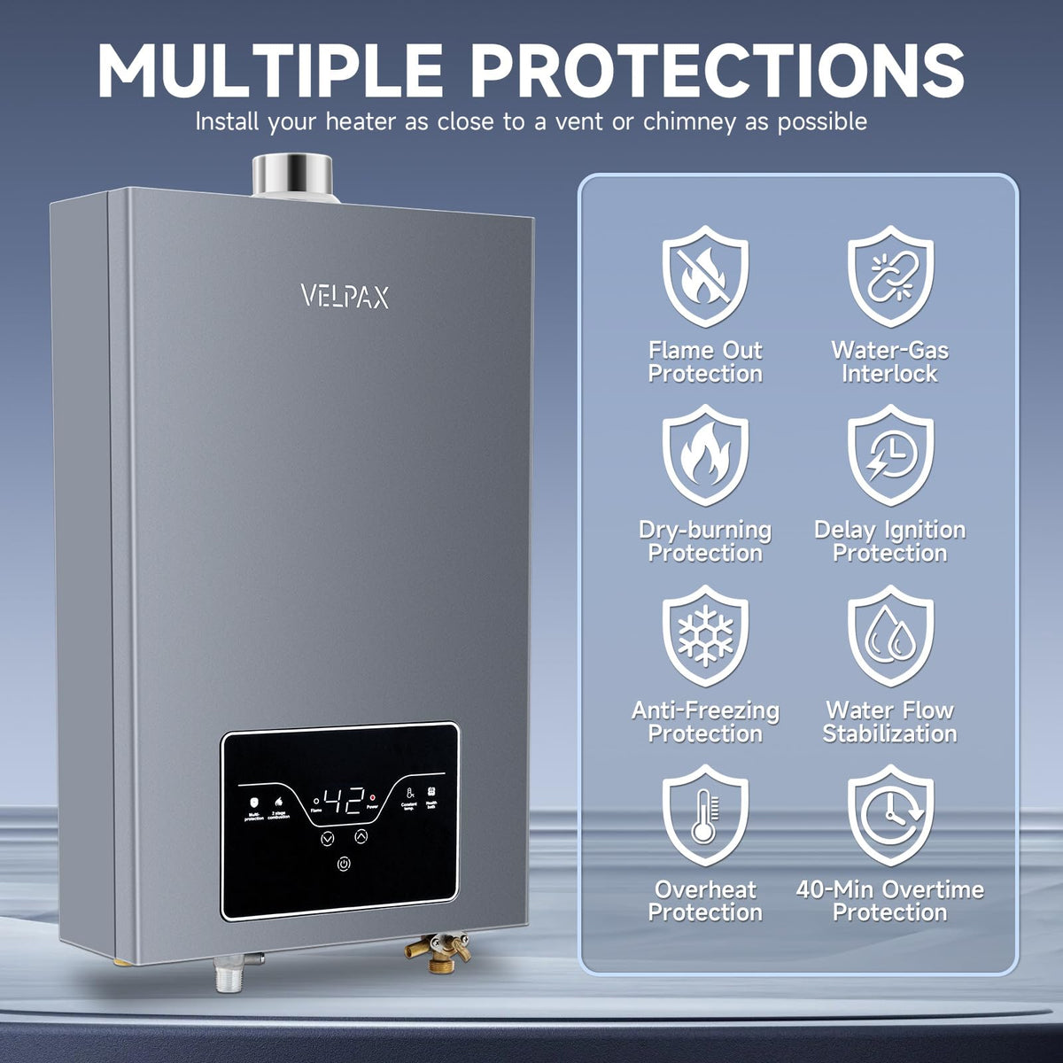 Propane Tankless Water Heater, 4.21GPM 16L Indoor,Instant Hot Propane Gas Water Heater with Multi-Protection