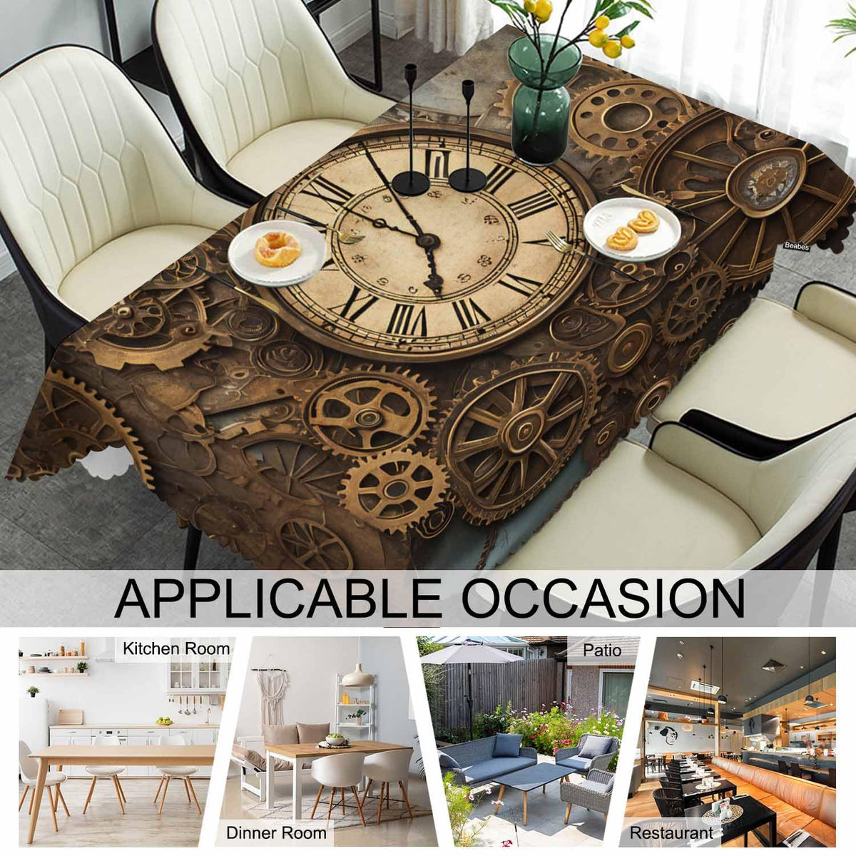 Beabes Clock Gears Tablecloth for Rectangle Tables Rusty Steampunk Clock Gears Brown Picnic Table Cover Indoor and Outdoor Table Cloth Camping Tablecloths for Dinner Kitchen 52"X70"