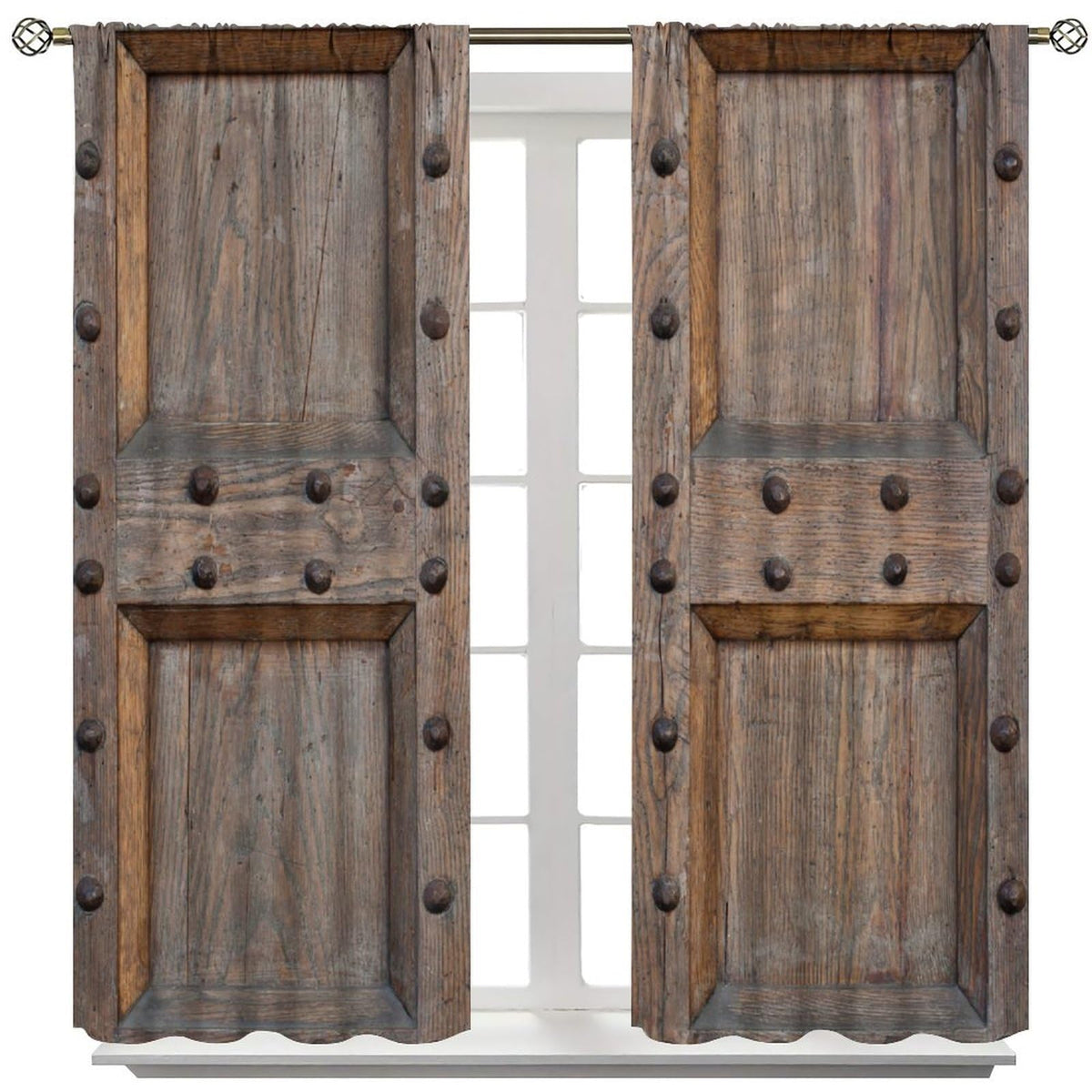 Nanacur Vintage Wood Door Curtains, Rustic Wooden Barn Farmhouse Home Rod Pocket Window Treatment for Bedroom Living Room Kitchen Drapes 41" W X 45" L (No Blackout)