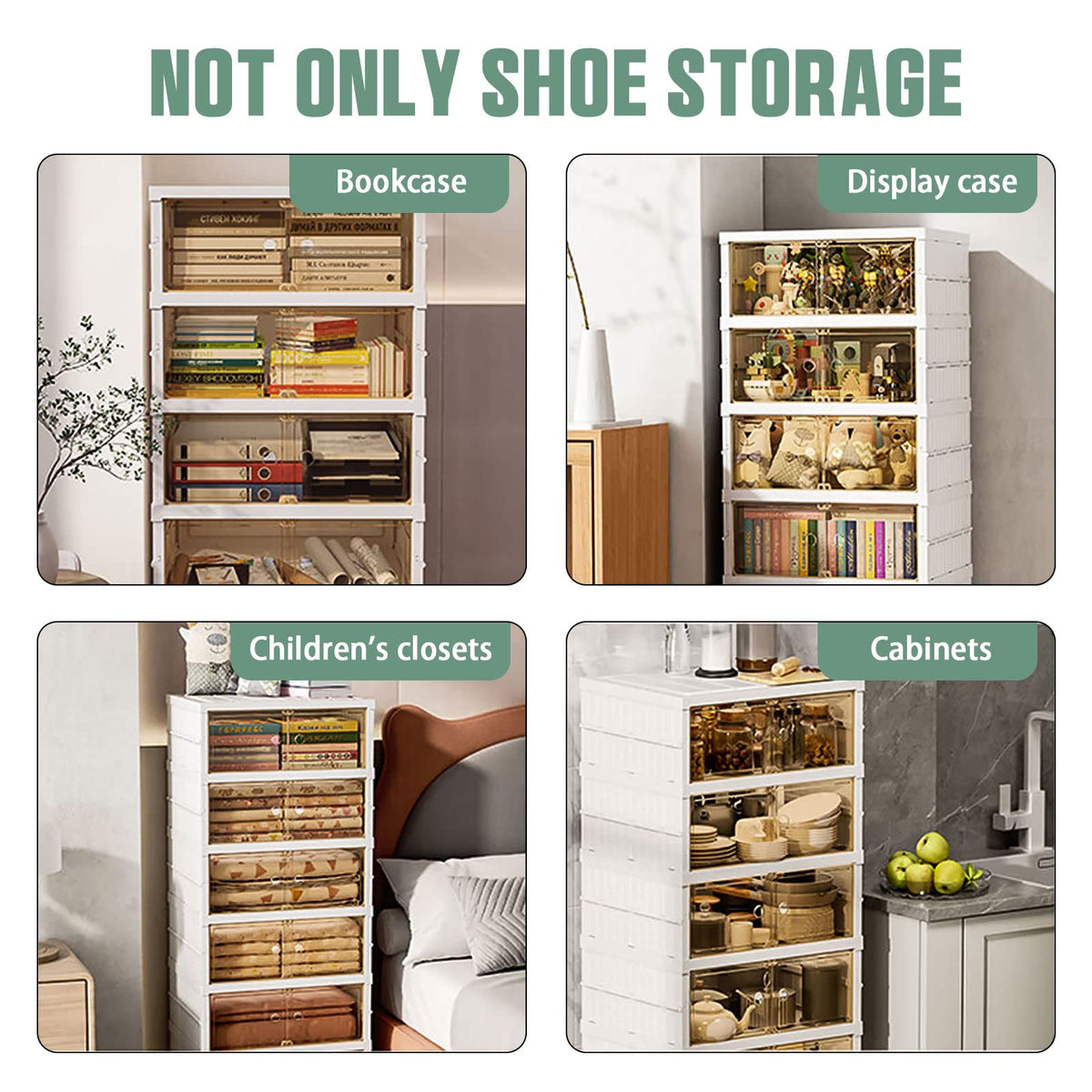 AOHMPT Foldable Storage Box - Easy Assembly Clear Plastic Stackable Shoe Storage Cabinet Organizer with Lids - Large Size Shoe Rack (9 layers clear)