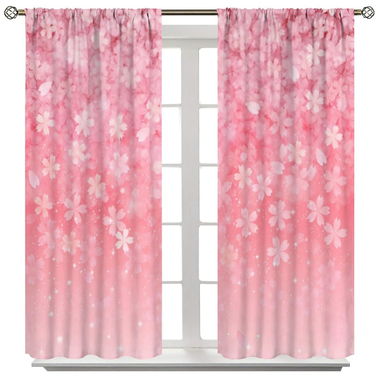 Mchenxin Spring Cherry Blossom Curtains, Abstract Pink Galaxy Japanese Cherry Blossom Flower Print Window Treamtents for Girls Women Bedroom Living Room, 42x45in (No Blackout)