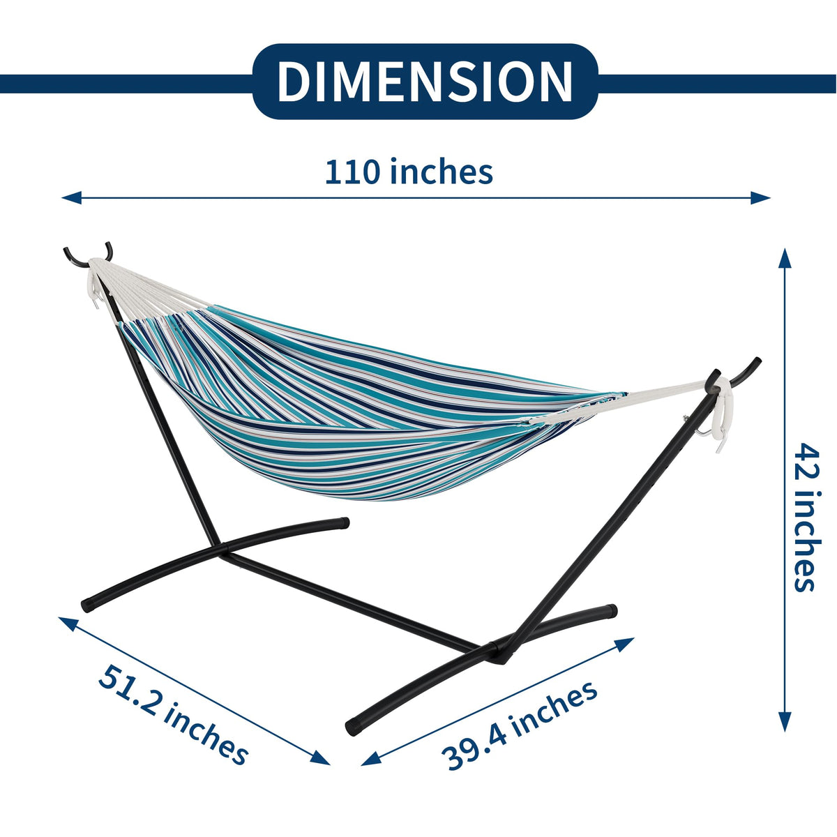 Hammock with Stand for Outside, Upgraded Carrying Case,Easy Assembly, Portable Space Saving Heavy-Duty Steel Frame,Perfect for Outdoor & Indoor, Blue Stripe