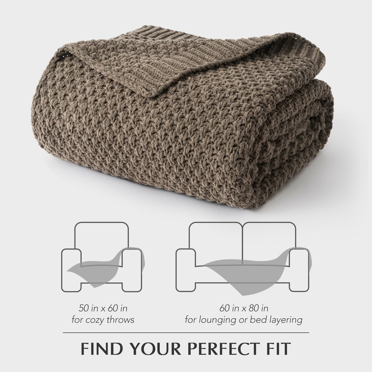 EVERGRACEHOME Chunky Chenille Knit Throw Blanket for Couch, Soft Luxurious Moss Stitch Blankets for Bed, Cozy Decorative Farmhouse Knitted Throws for Sofa, Mocha Brown, 50" x 60"