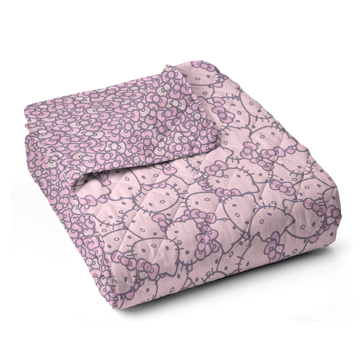 Northwest Sanrio Hello Kitty Reversible Quilted Throw, Kawaii Pink Pattern, Cozy & Warm, for Anime Fans, Game Room, Chair or Couch, 60 x 80 Inches