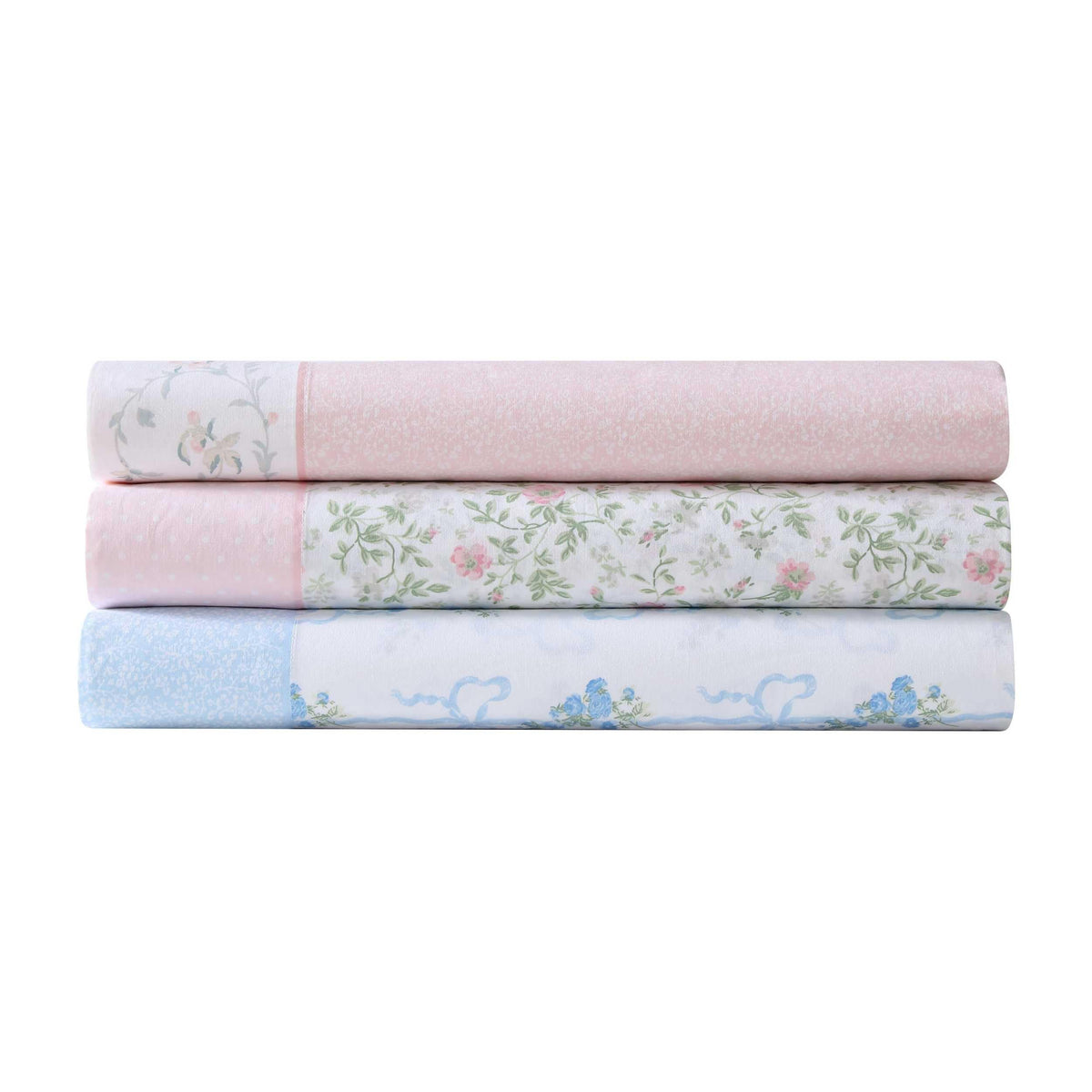 Laura Ashley – Twin Size Sheet Set, Crisp & Lightweight Cotton Percale Bedding with Fitted Sheet and Pillowcase, Floral Room Decor, Deep Pocket, College Dorm Room Essentials (Floral Ribbon Blue)