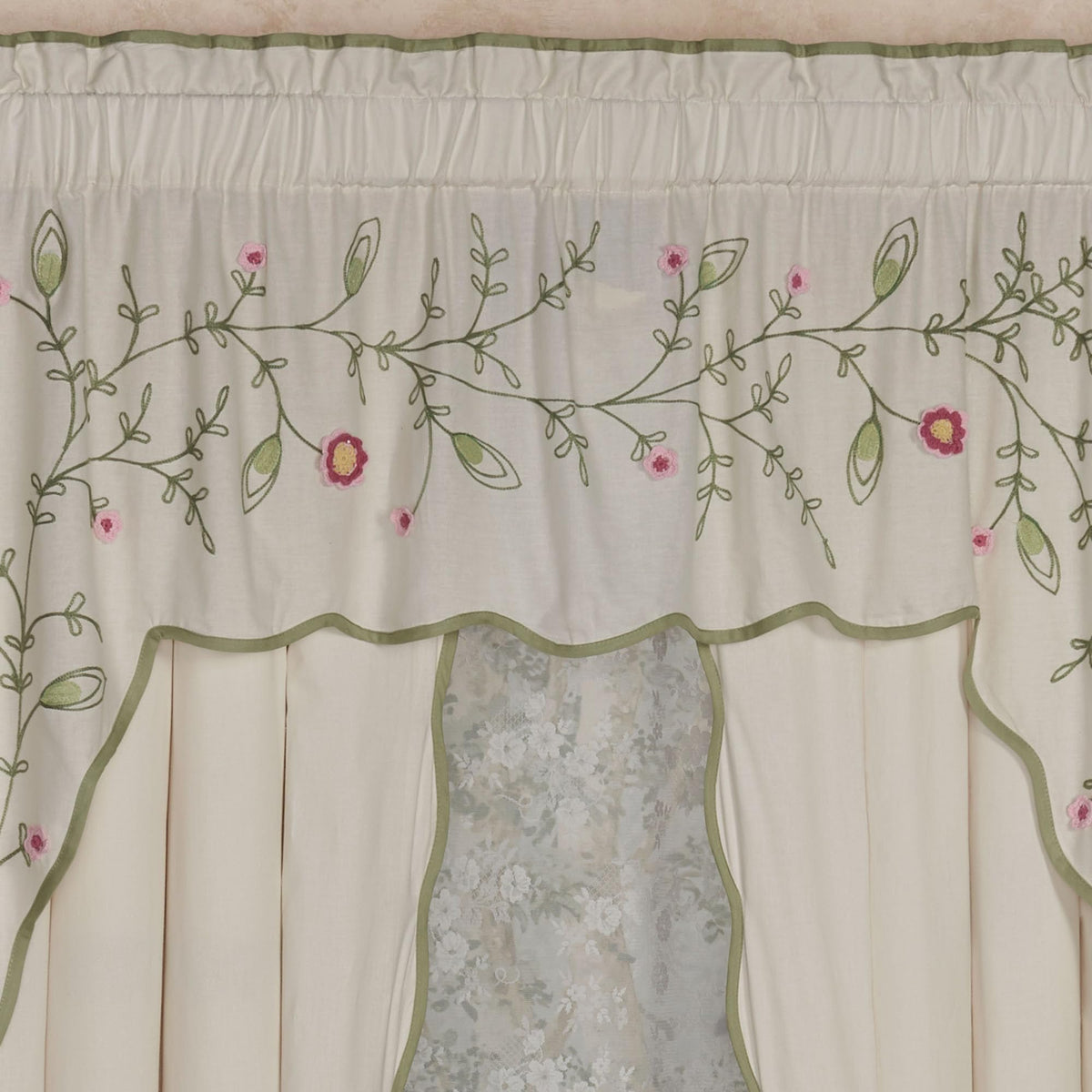 Posy Cottage Garden Contour Swag Window Valance & Curtains Set