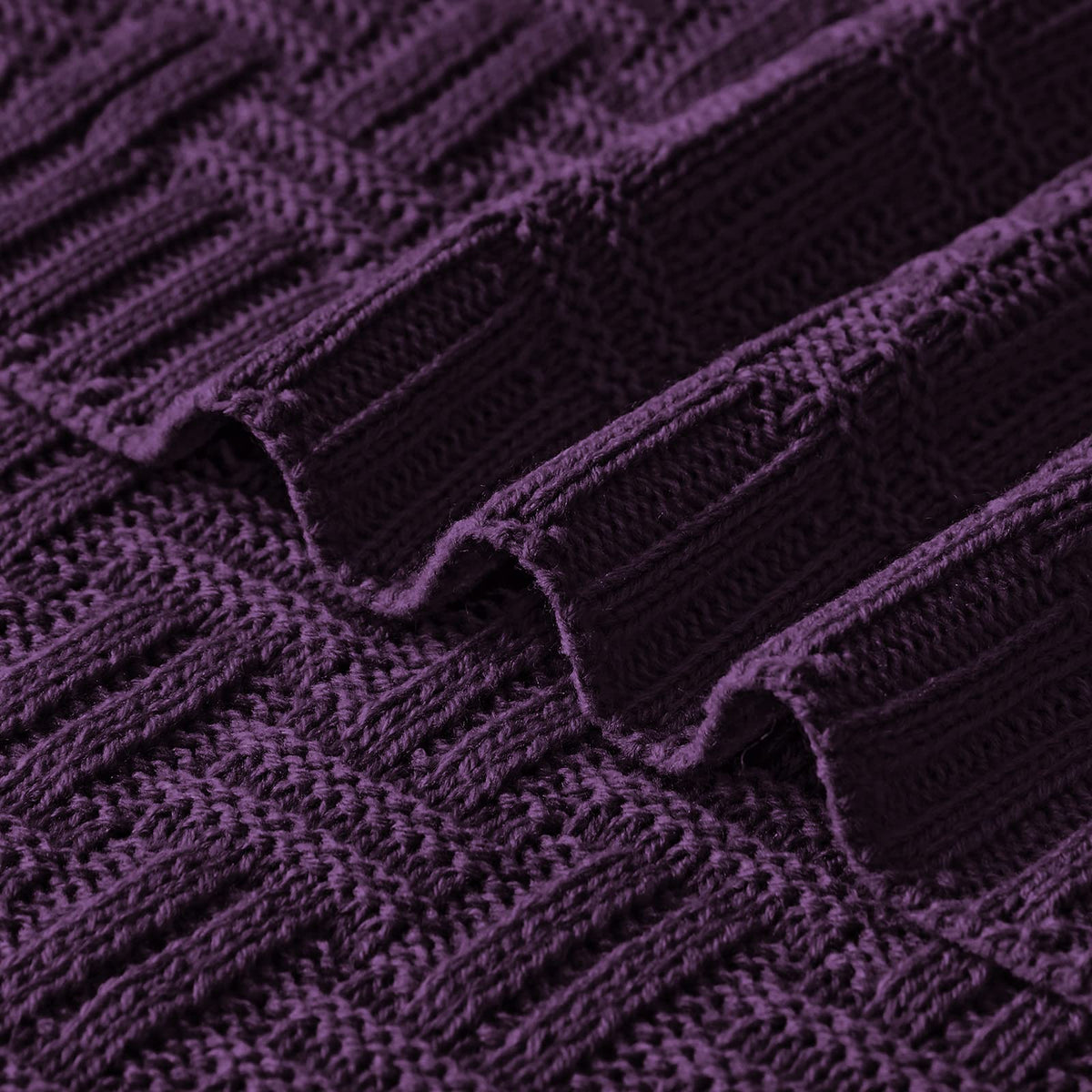 Aormenzy 60x80 Cozy Acrylic Cable Knit Blanket for Couch, Sofa, Bed - Dark Purple