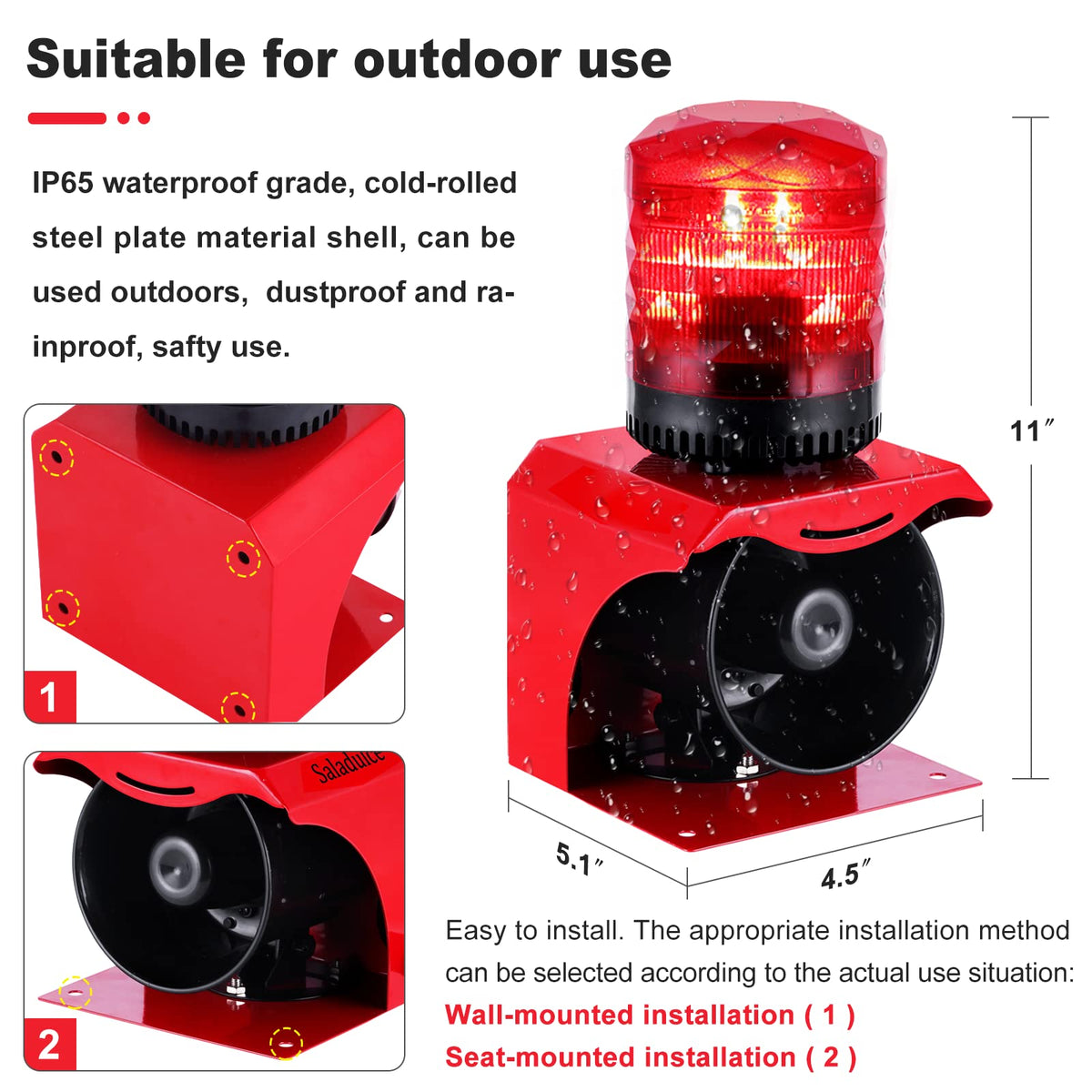 Industrial Strobe Alarm Outdoor Alarm Siren and Strobe SF512 Emergency Warning Light Alarm 120dB with Remotes (AC110V) (AC 110V Without Plug)