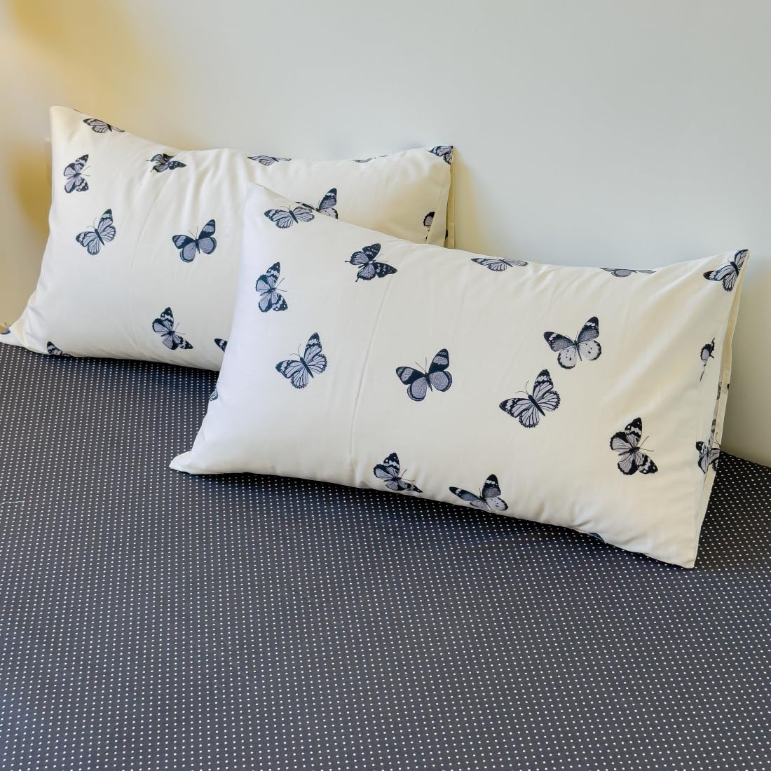 LIWHENHAO Butterfly Duvet Cover Set Twin 100% Cotton Bedding Cartoon Black Butterflies Print on Cream White 1 Kawaii Cute Animal Comforter Cover Zipper Closure 2 Pillowcases for Kids Girls Boys