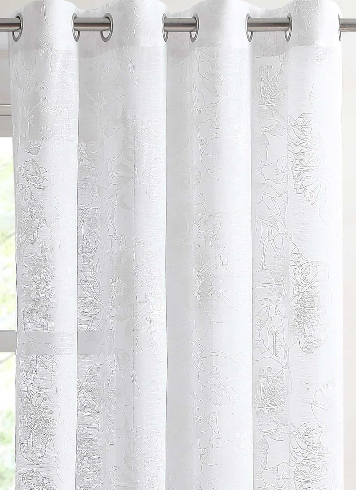 FL White 63 Inch Sheer Floral Curtains - Modern Farmhouse, Embroidered Flower Pattern for Country or French Decor