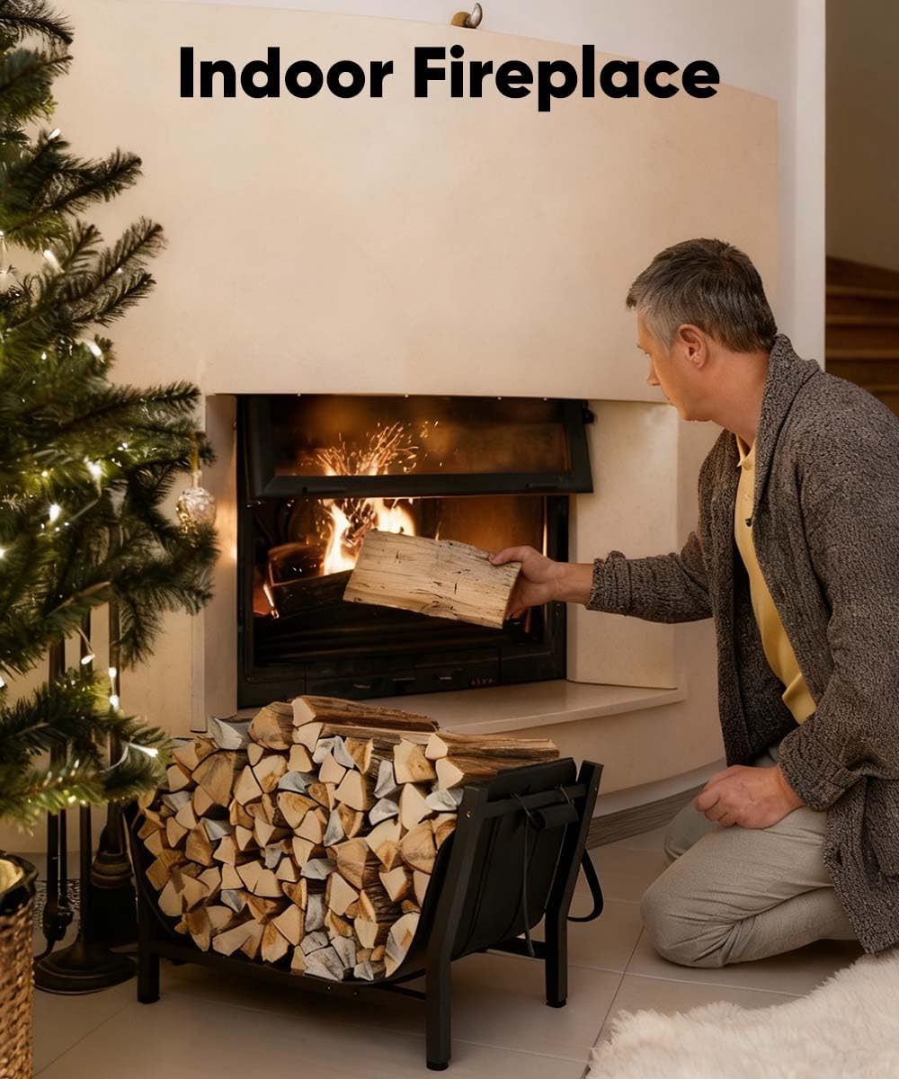 Artibear 4FT Firewood Rack Outdoor with Black Cover, bundle 28In Indoor Fireplace Log Holder with Carrier Bag