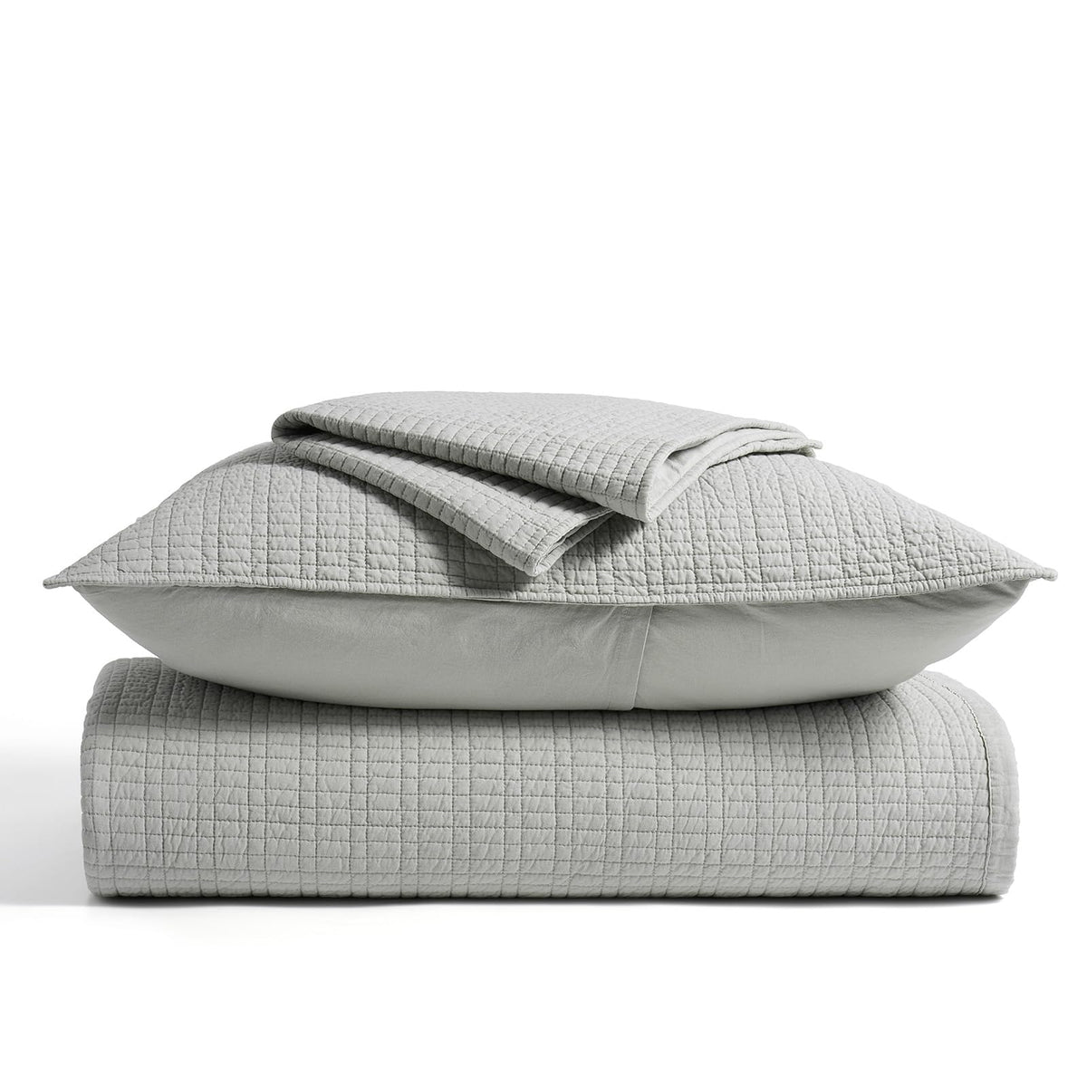 EverGrace 100% Cotton Quilt King Size, Pre-Washed Modern Grid Stitch Lightweight Bedspread Coverlet for All Season, Oversized 3-Piece Bedding Set with 2 Pillow Shams, Drizzle Gray