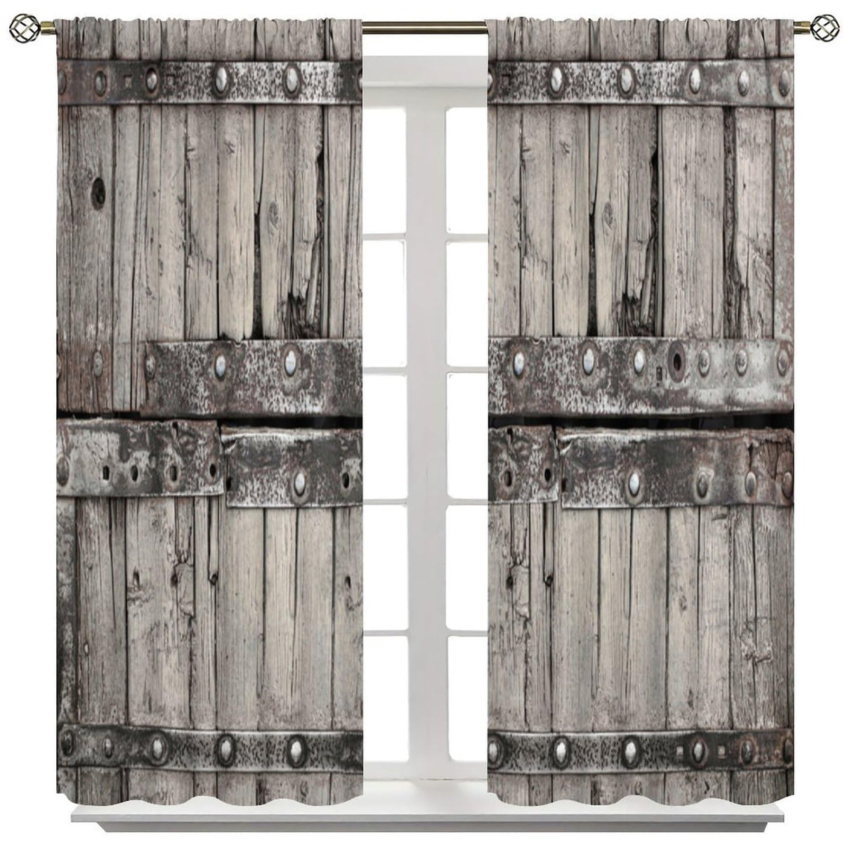 Nanacur Cabin Wooden Barn Door Curtains, Rustic Wood Brown Old Rod Pocket Window Treatments for Girl Boy Bedroom Living Room Office Drapes 41" W X 45" L (No Blackout)