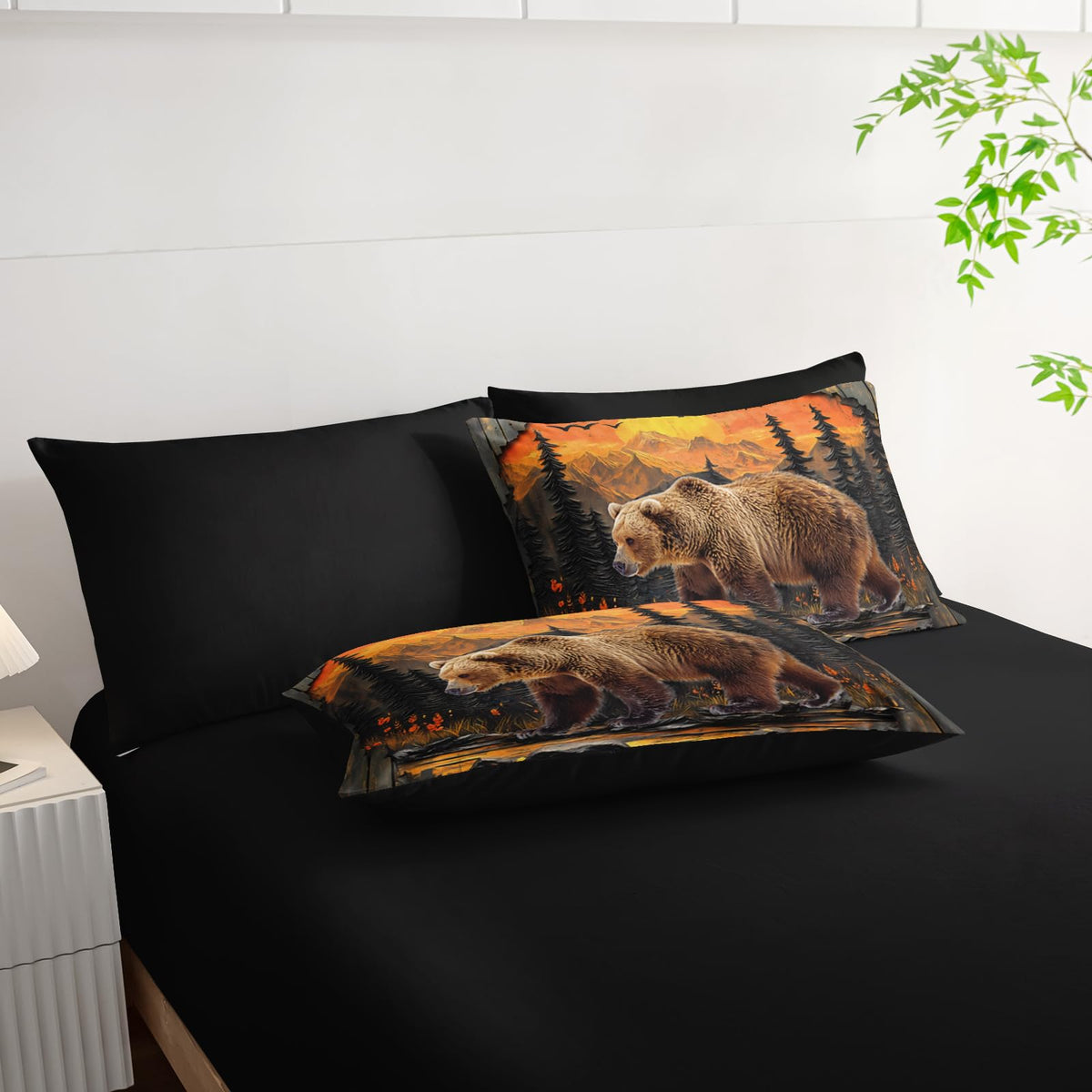 AILONEN Rustic Bear Bedding Queen Size 7-Piece Soft Bed in a Bag, Wildlife Hunting Comforter & Fitted Sheet & Flat Sheet & 2 Pillowcases,2 Pillow Shams for Bedroom Decor
