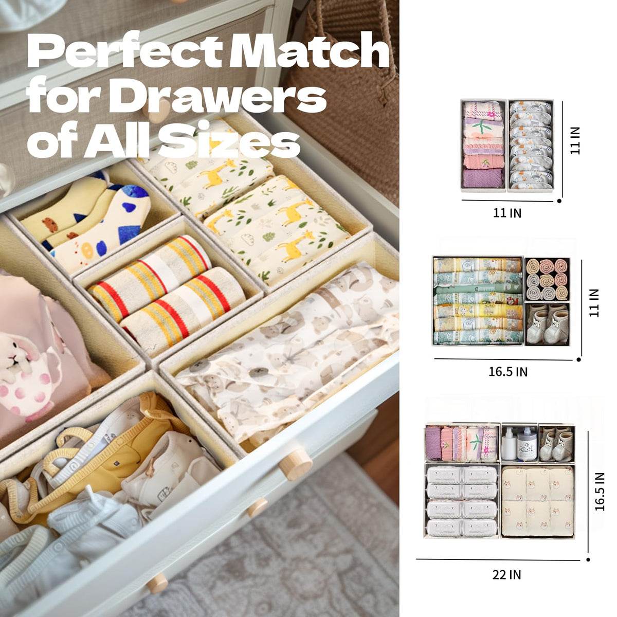 4pack Bed Sheet Organizer for Linen Closet (Grey) with Linen Drawer Organizer for Baby Clothes