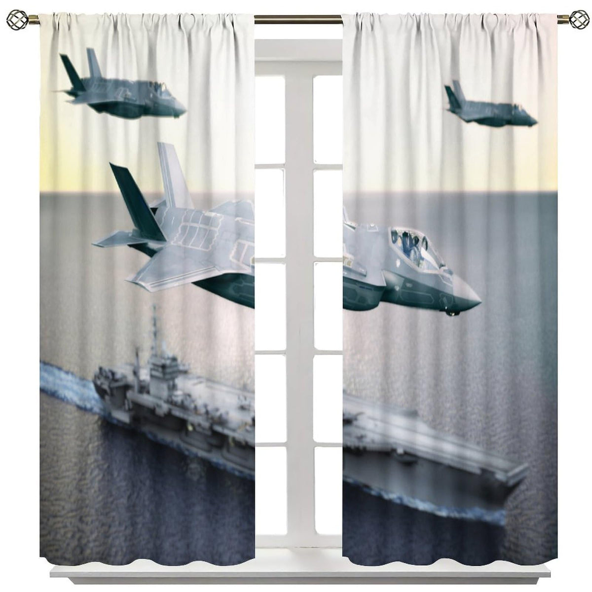 Military Aircraft Carrier Curtains, Maritime Warfare Technology Carrier Fighter Fleet Blackout Windows Treatments, Thermal Insulated Drapes For Kids Boys Adolescents Living Room Bedroom 42x45in
